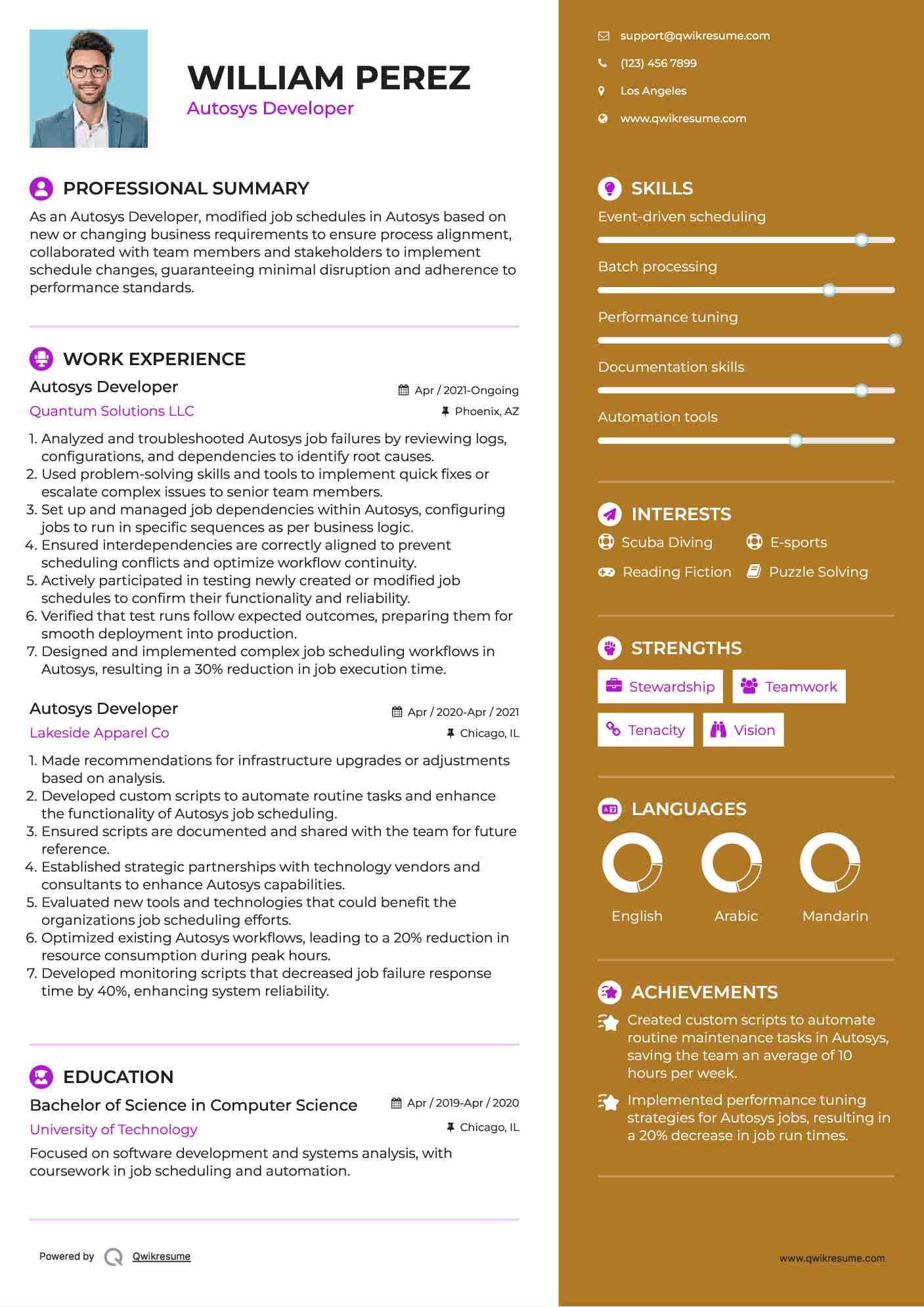Autosys Developer Resume Sample