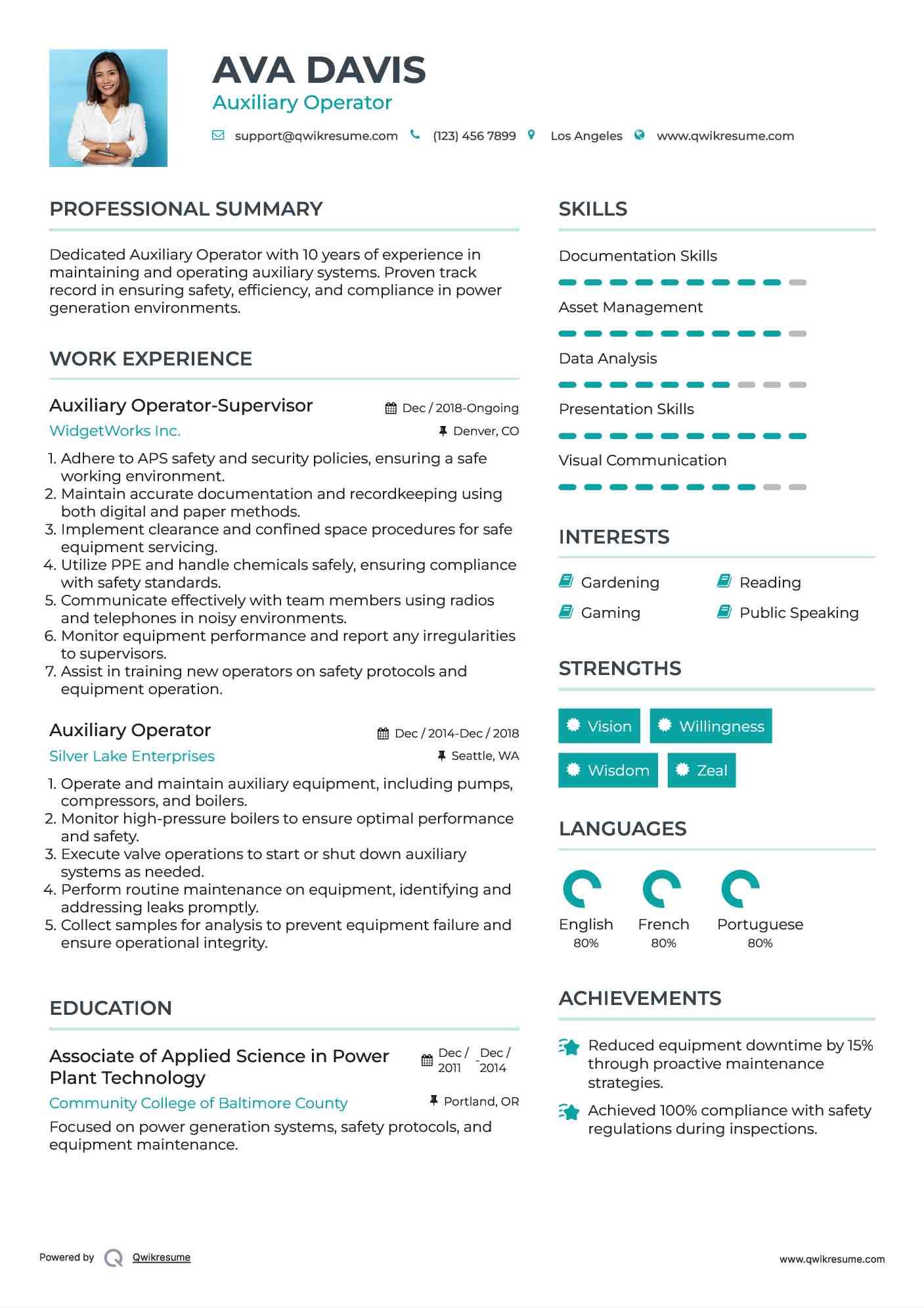 Auxiliary Operator-Supervisor Resume Model