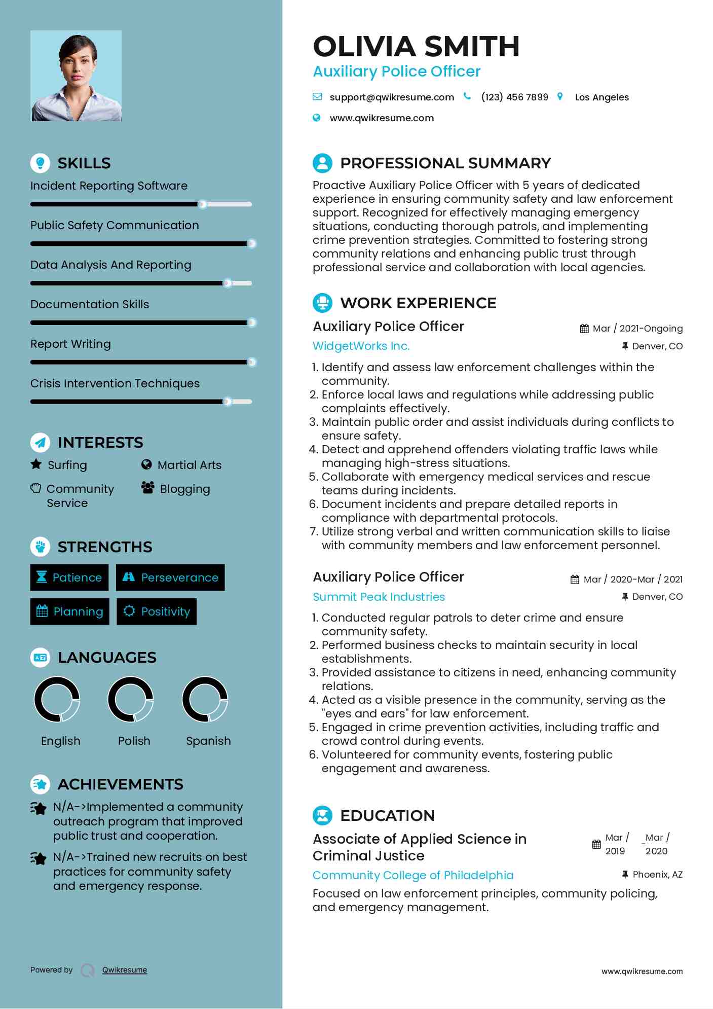 Auxiliary Police Officer Resume Model