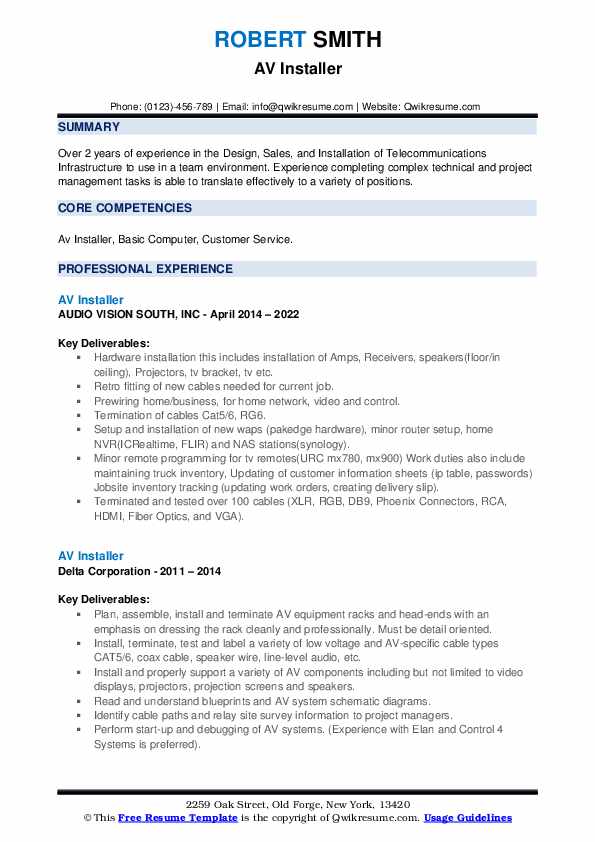 AV Installer Resume Samples QwikResume