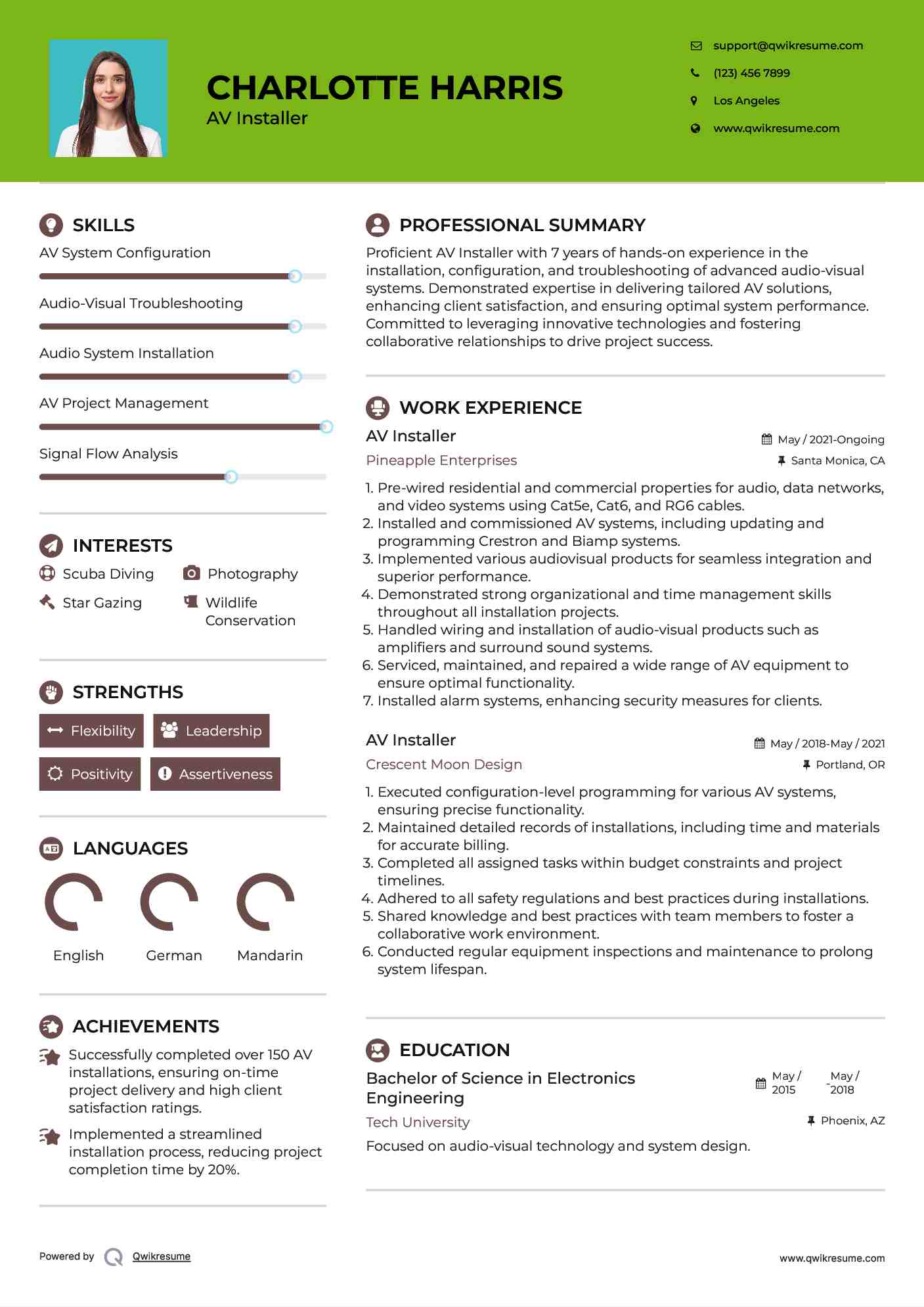 AV Installer Resume Example