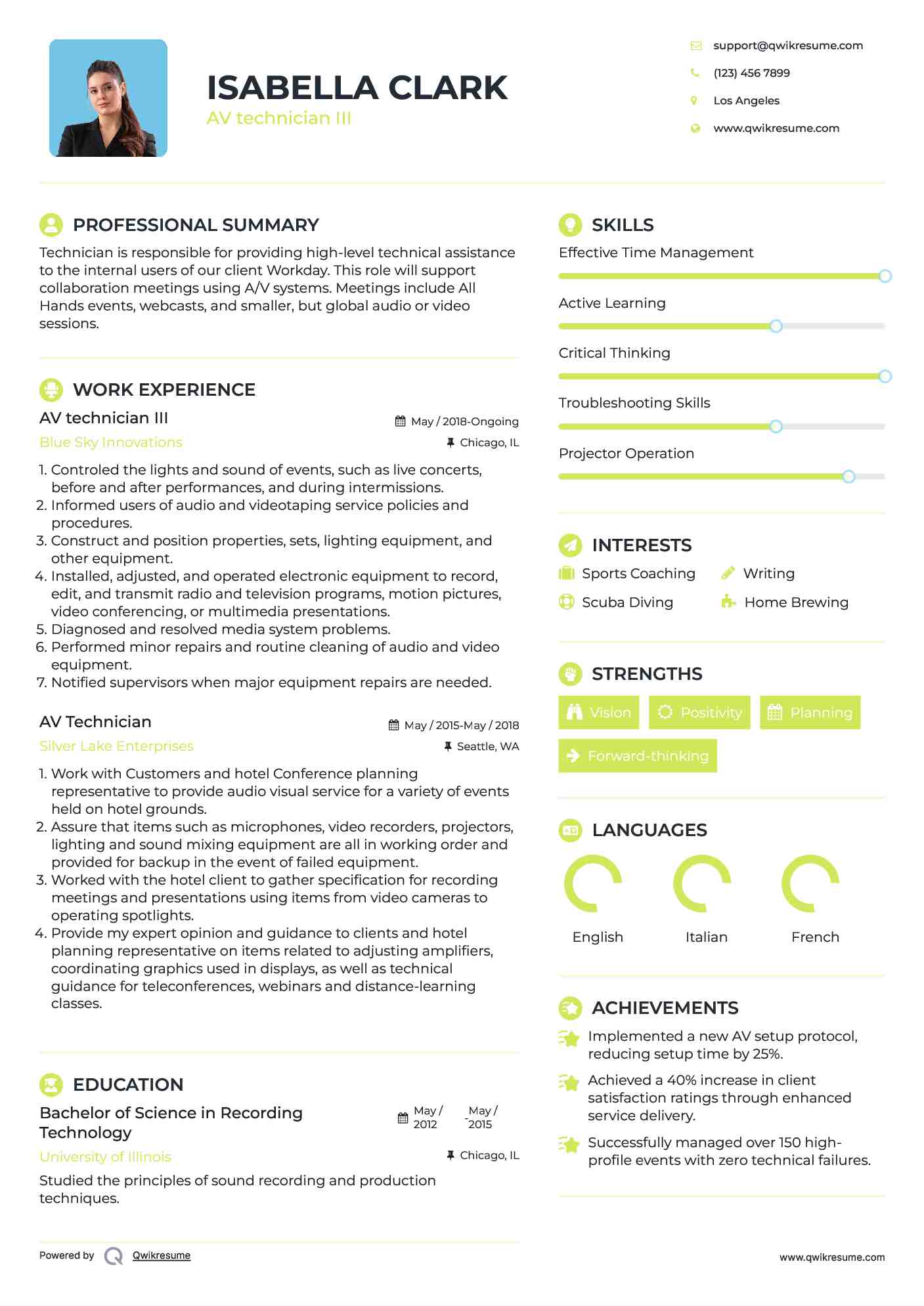 AV technician III Resume Sample