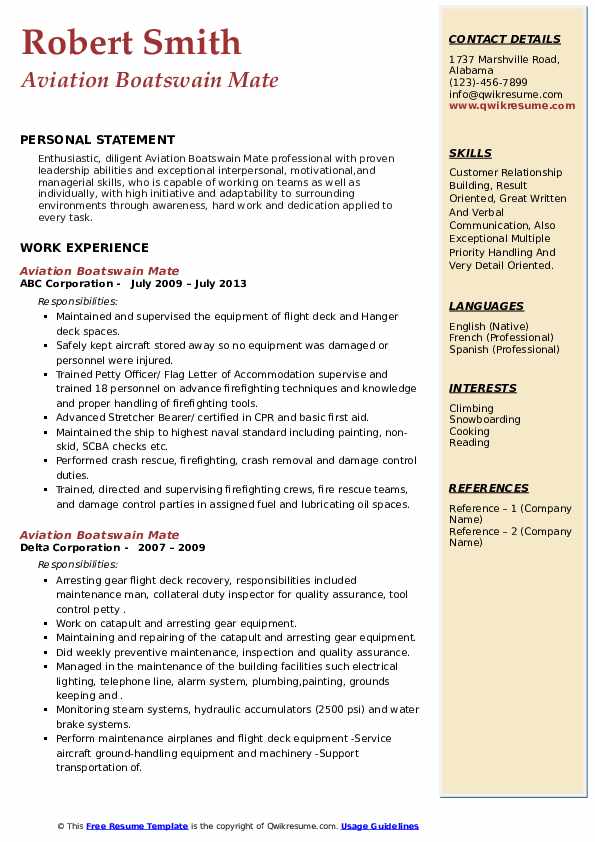 Aviation Boatswain Mate Resume Samples | QwikResume