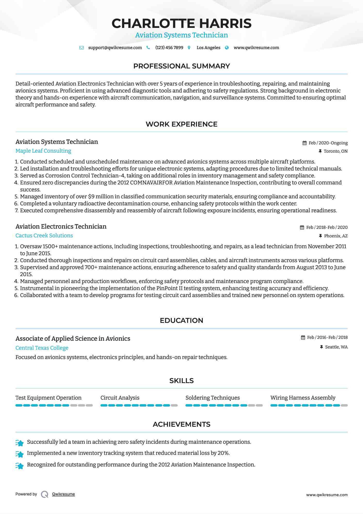 Aviation Systems Technician Resume Format