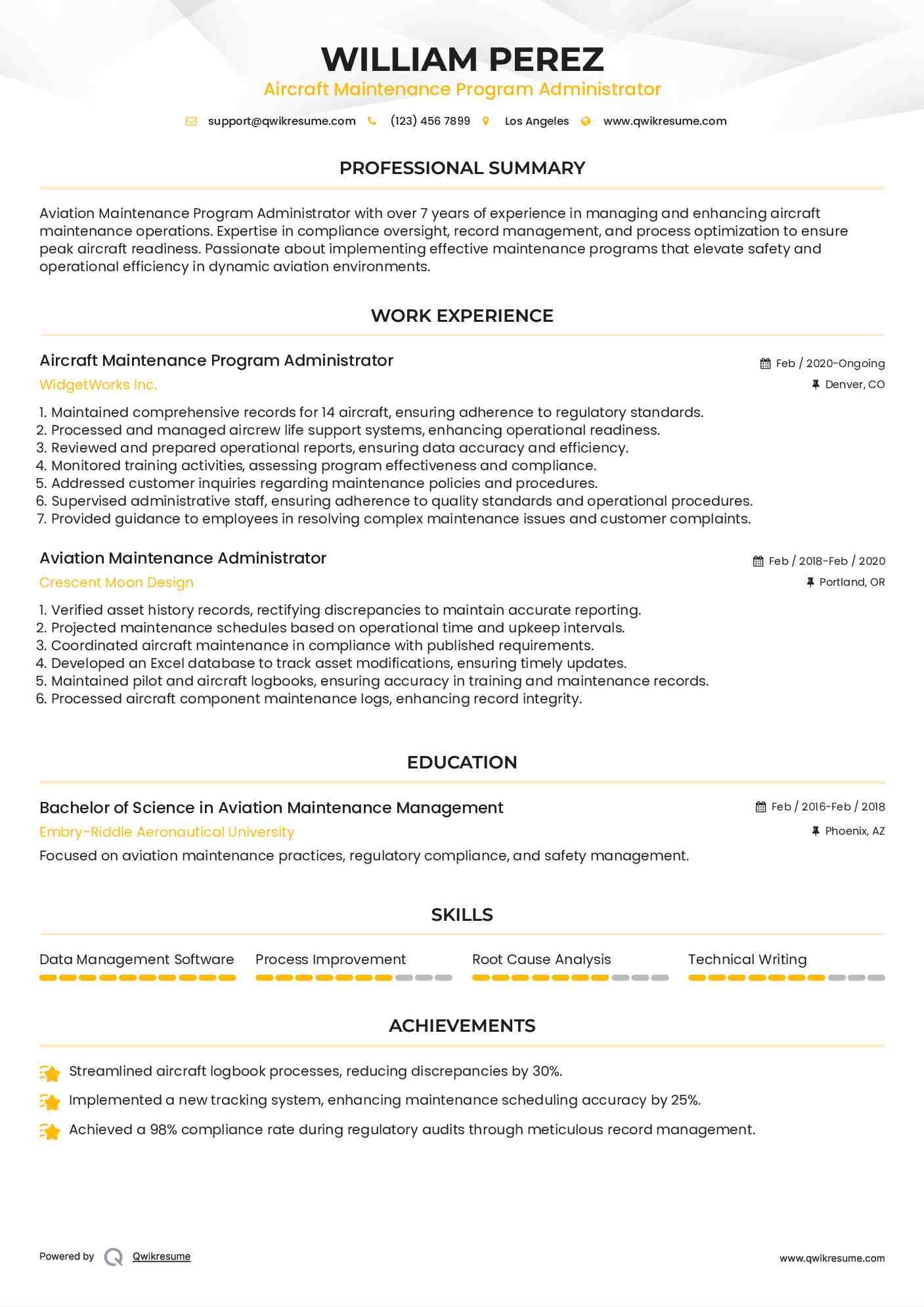Aircraft Maintenance Program Administrator Resume Format