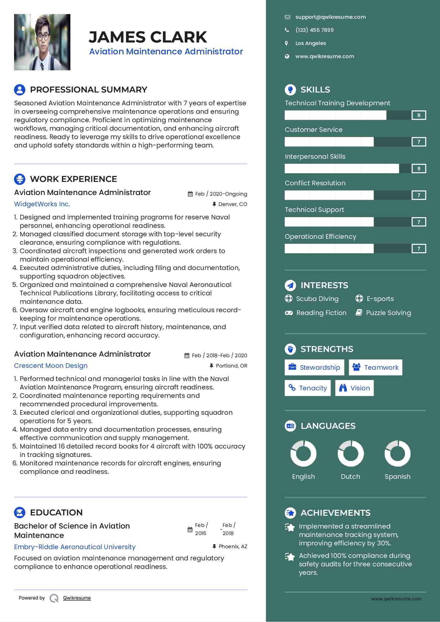 Aviation Maintenance Administrator Resume Sample