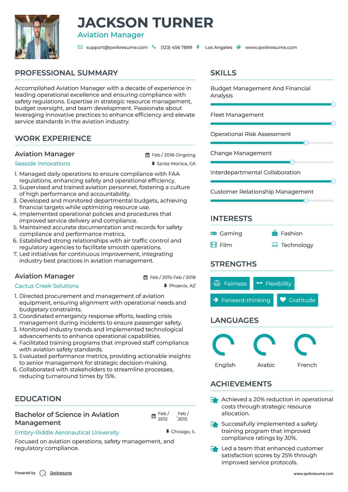 Aviation Manager Resume Model