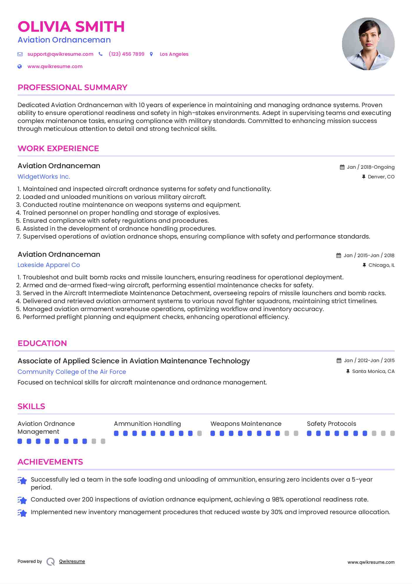 Aviation Ordnanceman Resume Model