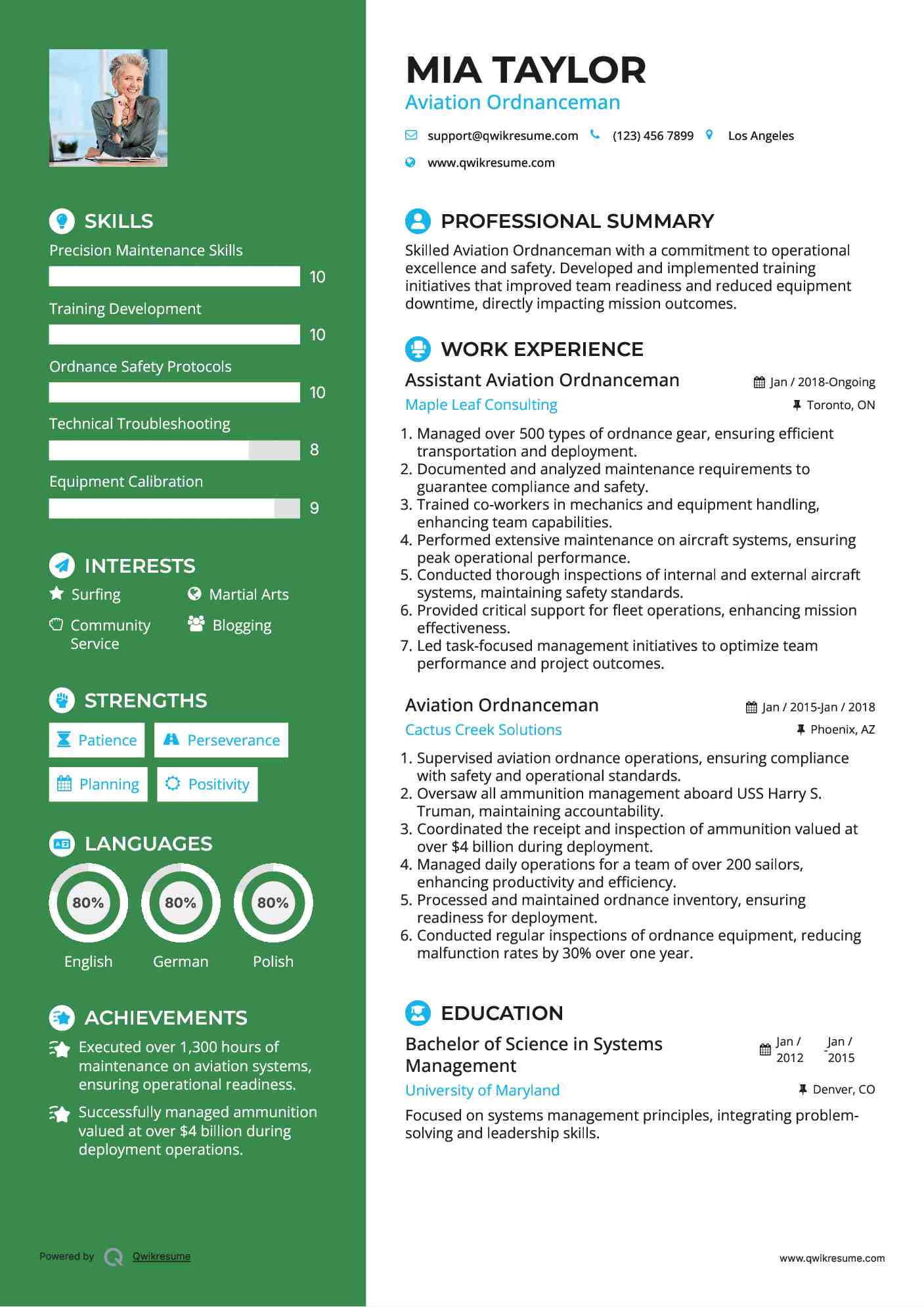 Assistant Aviation Ordnanceman Resume Model