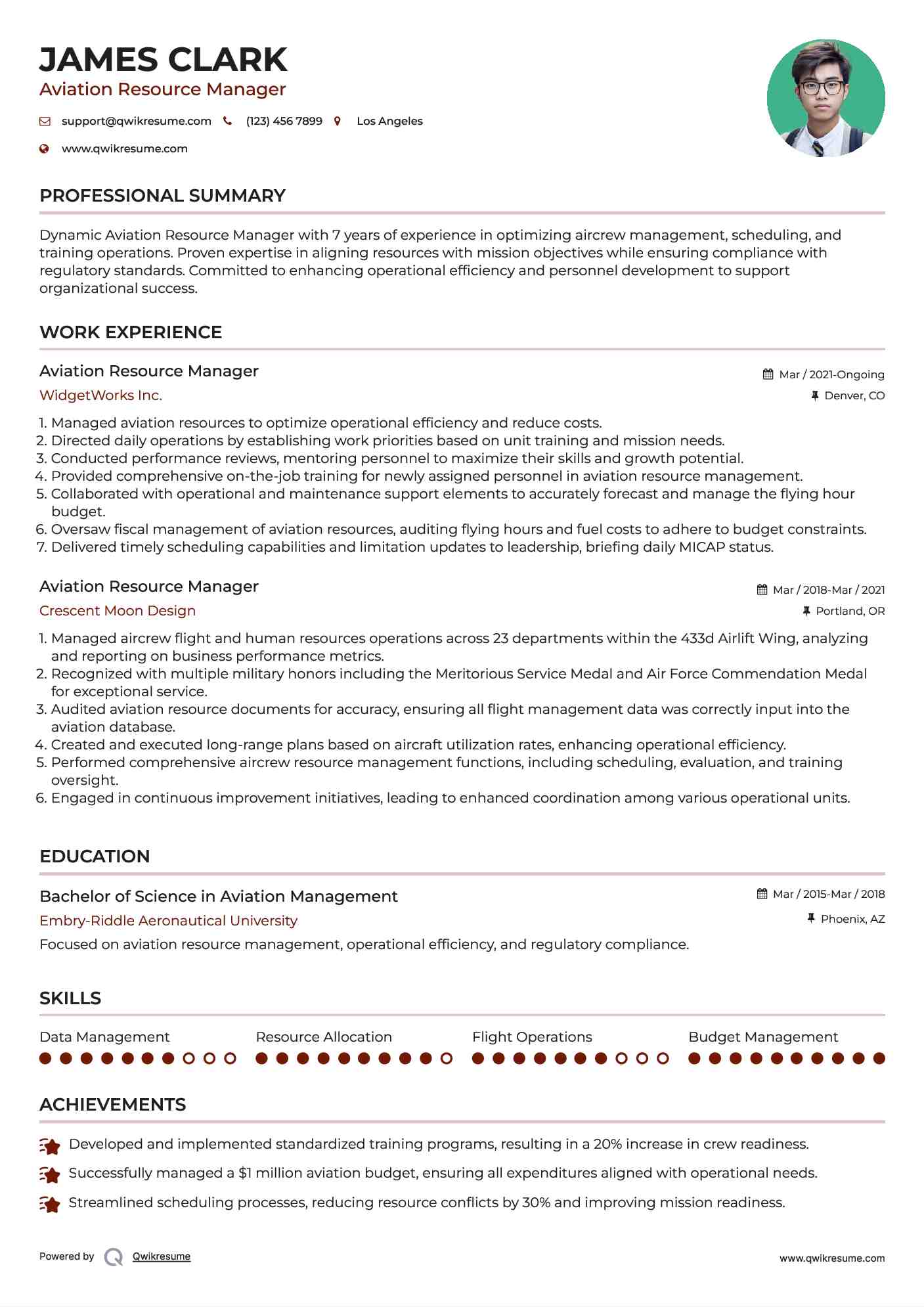 Aviation Resource Manager Resume Template