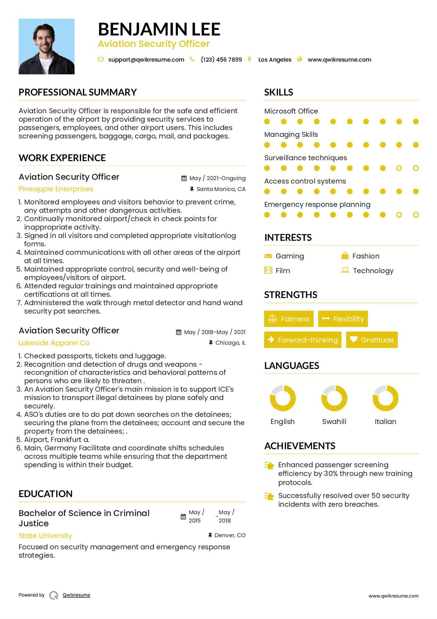Aviation Security Officer Resume Model