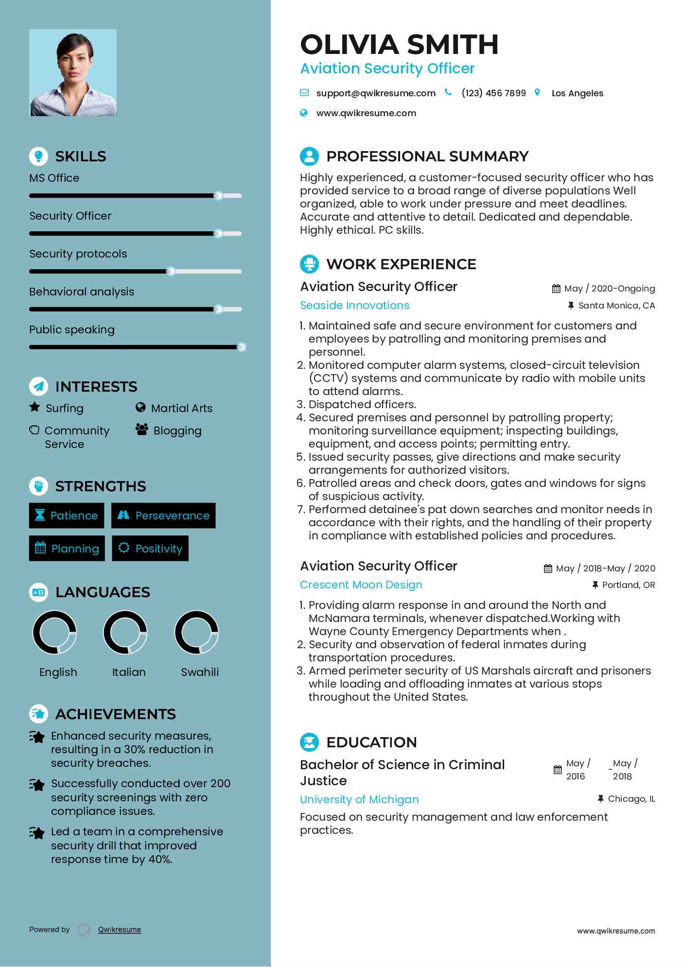 Aviation Security Officer Resume Template