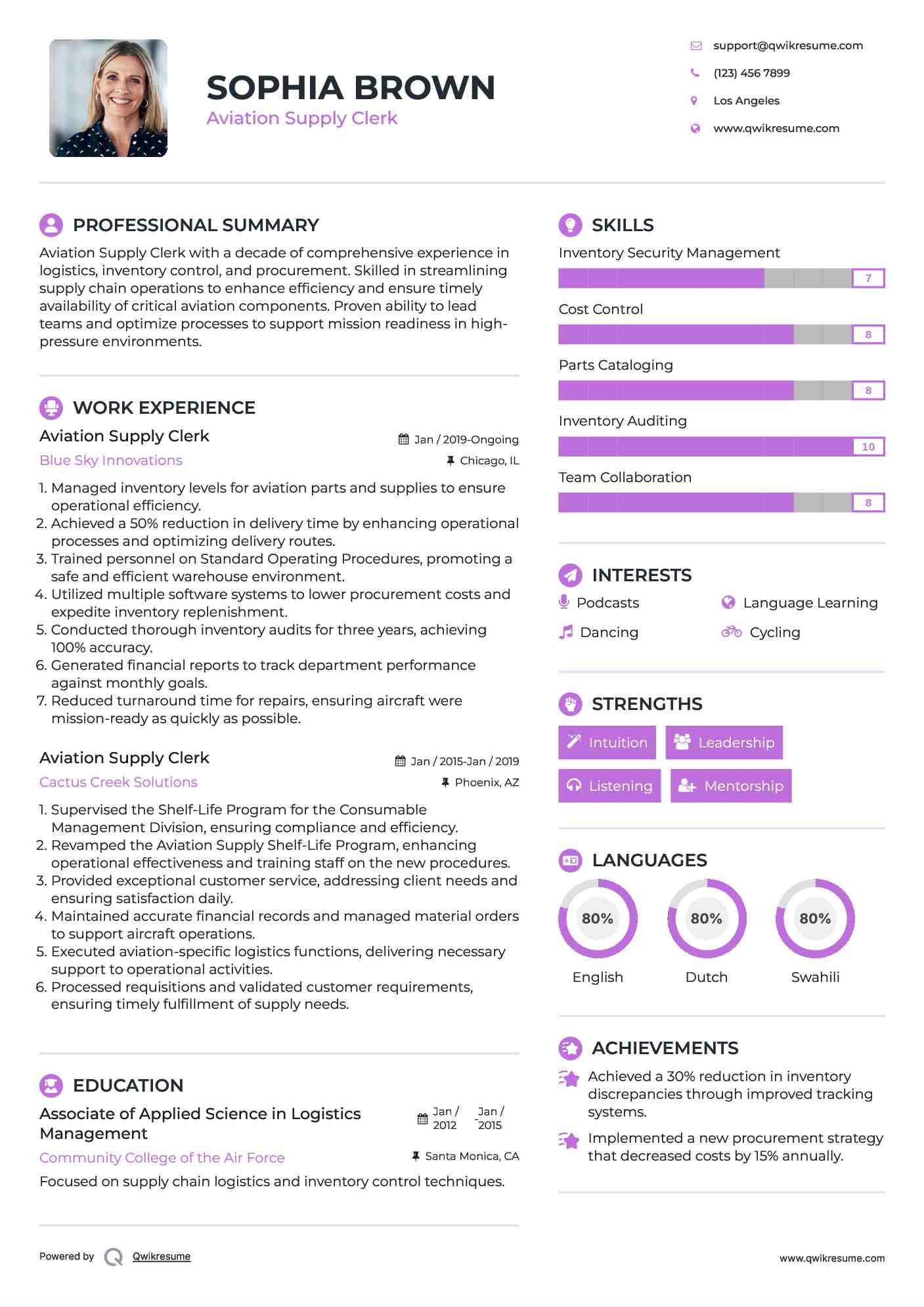 Aviation Supply Clerk Resume Template