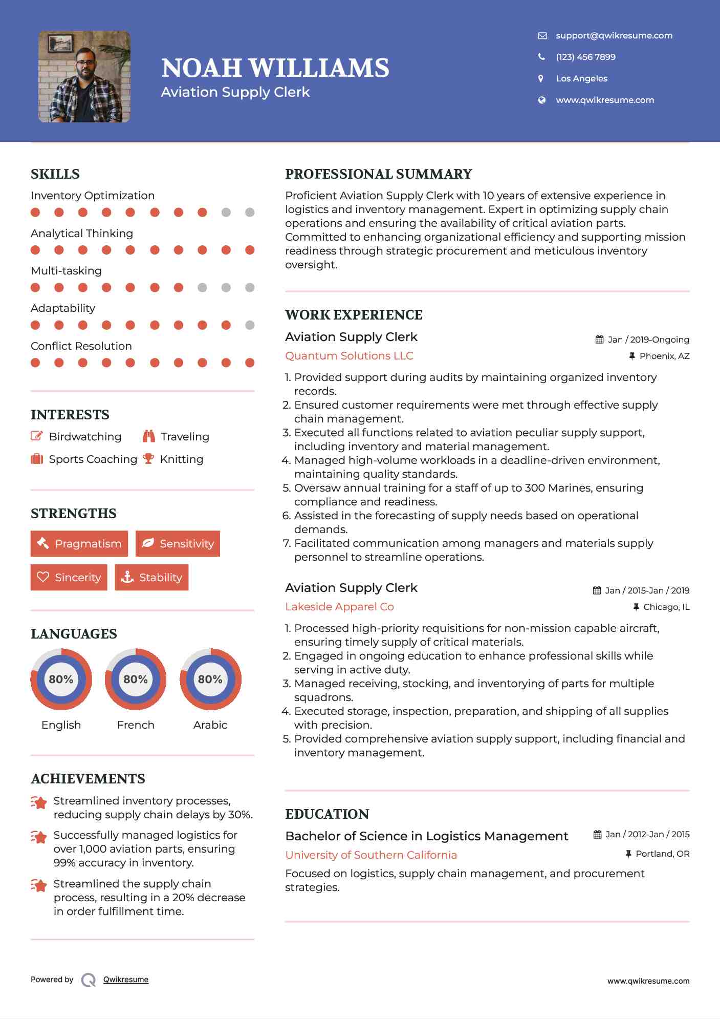 Aviation Supply Clerk Resume Template