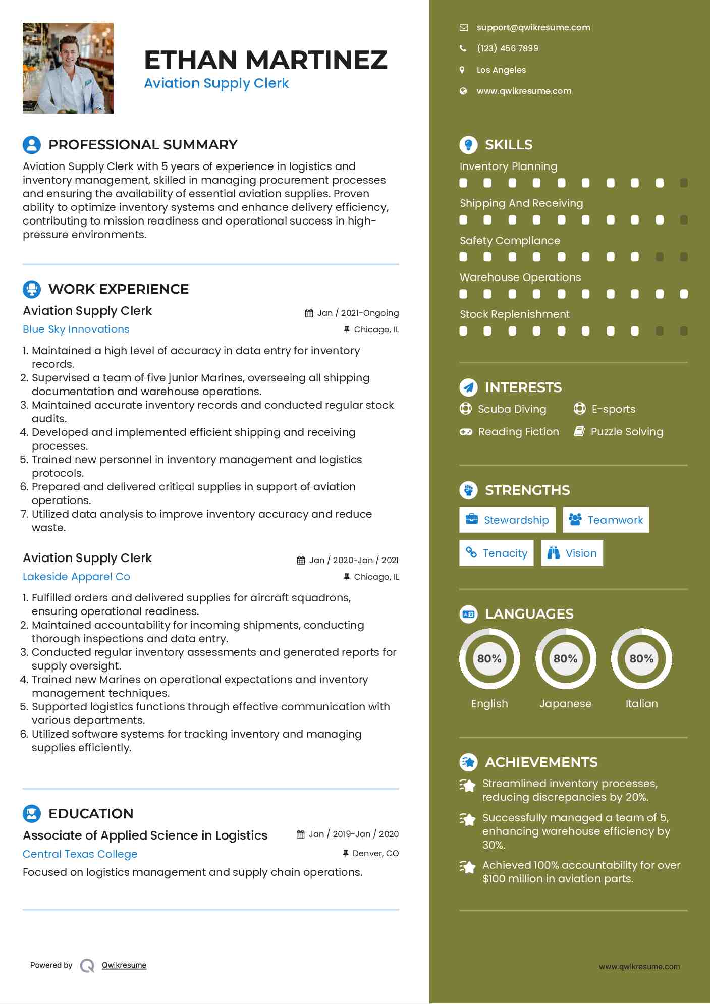 Aviation Supply Clerk Resume Format