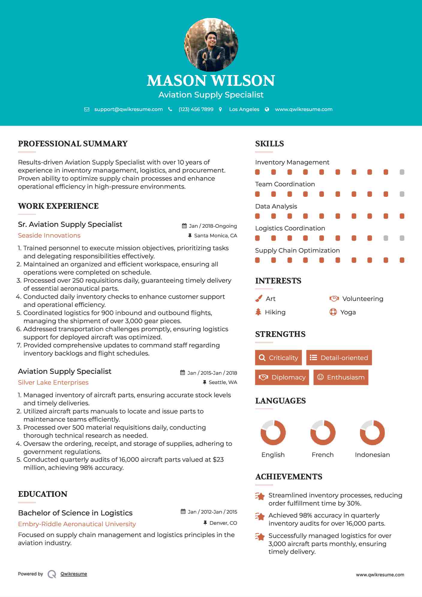 Sr. Aviation Supply Specialist Resume Model