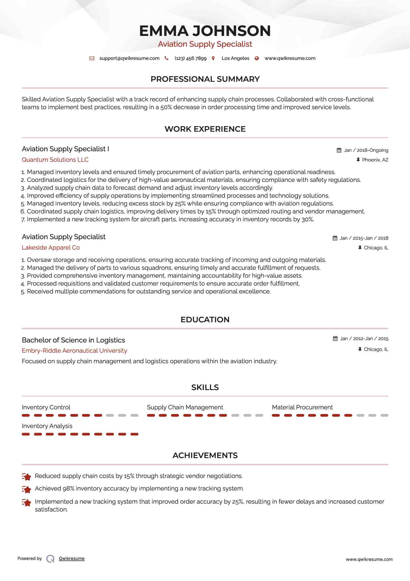 Aviation Supply Specialist I Resume Format