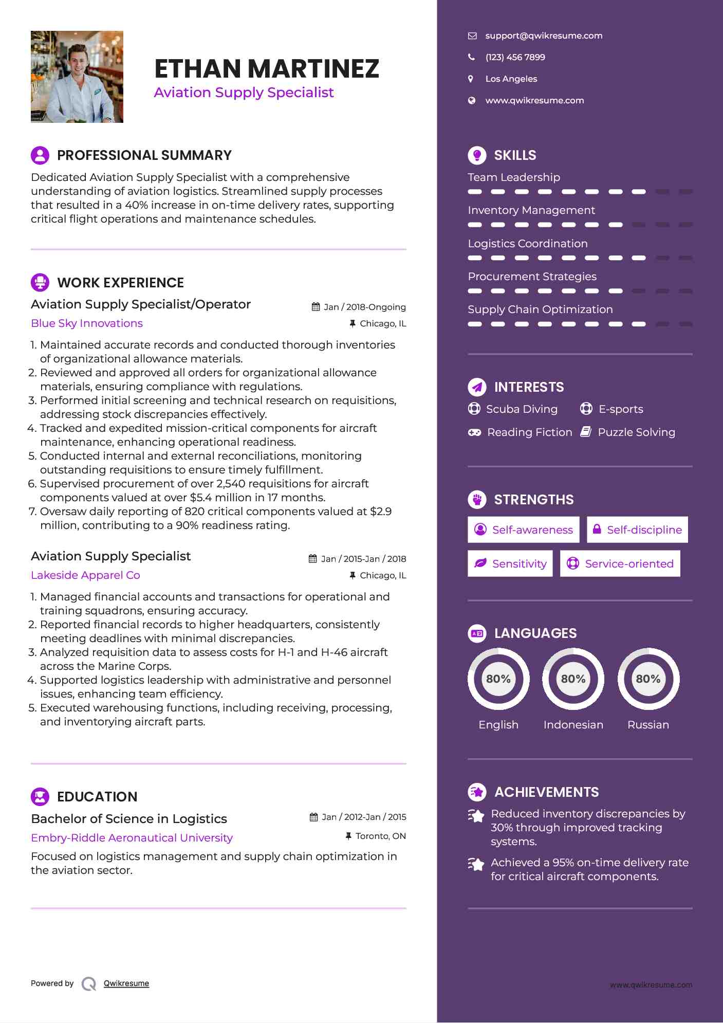 Aviation Supply Specialist/Operator Resume Format