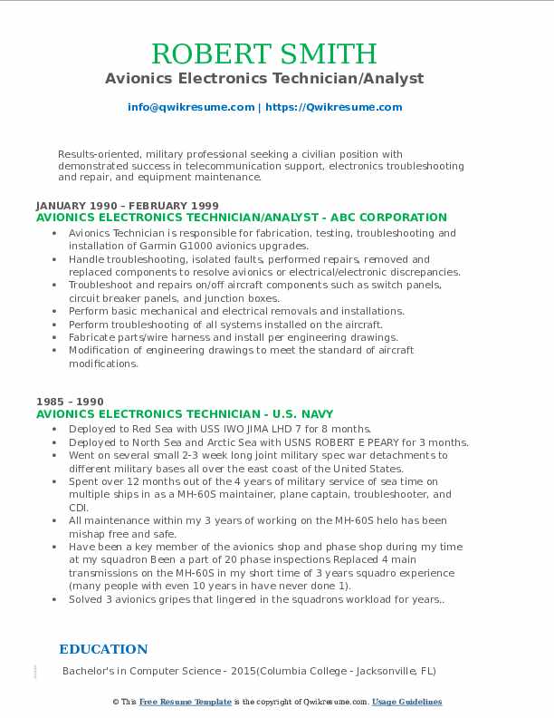 Avionics Electronics Technician Resume Samples QwikResume