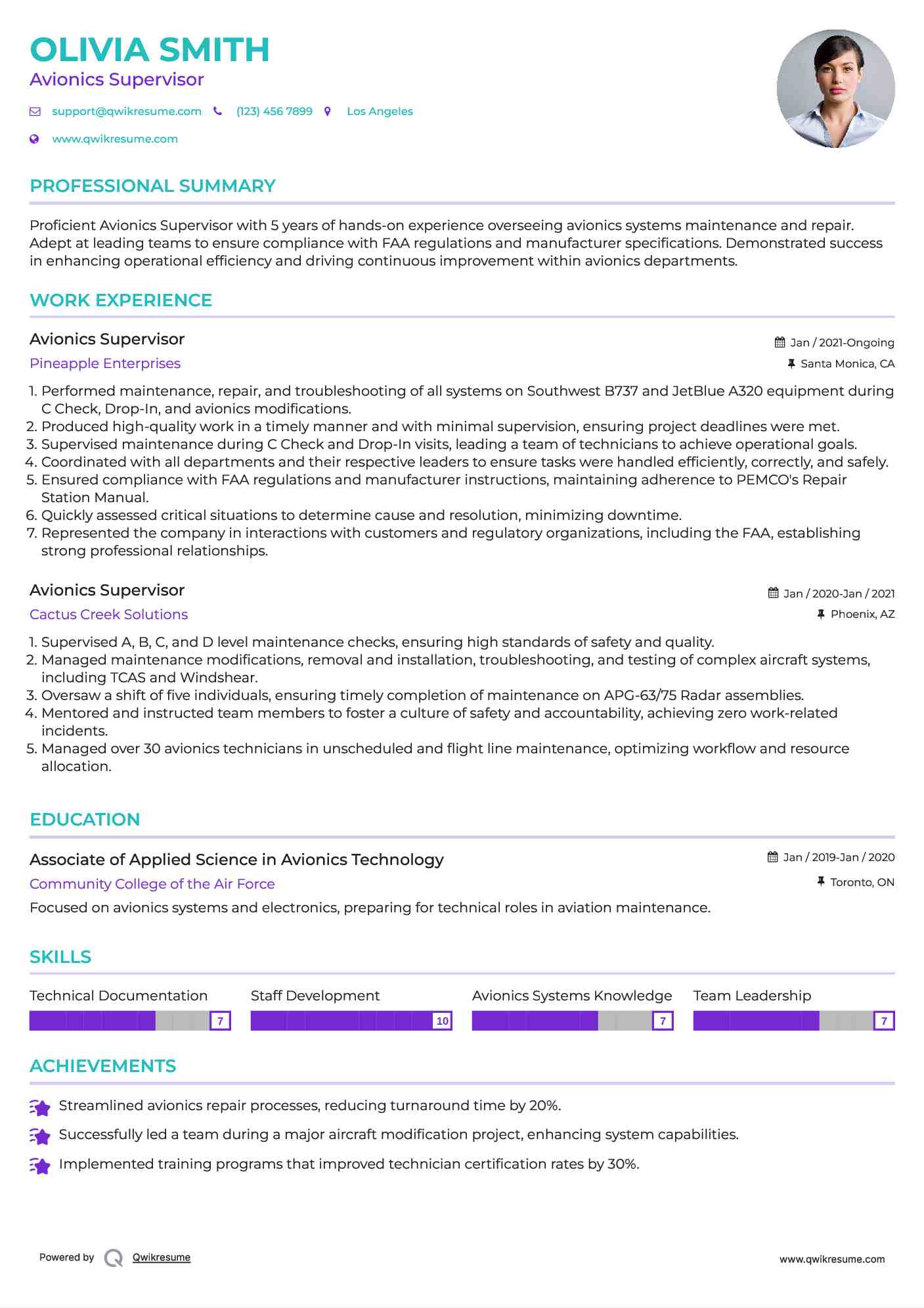 Avionics Supervisor Resume Format