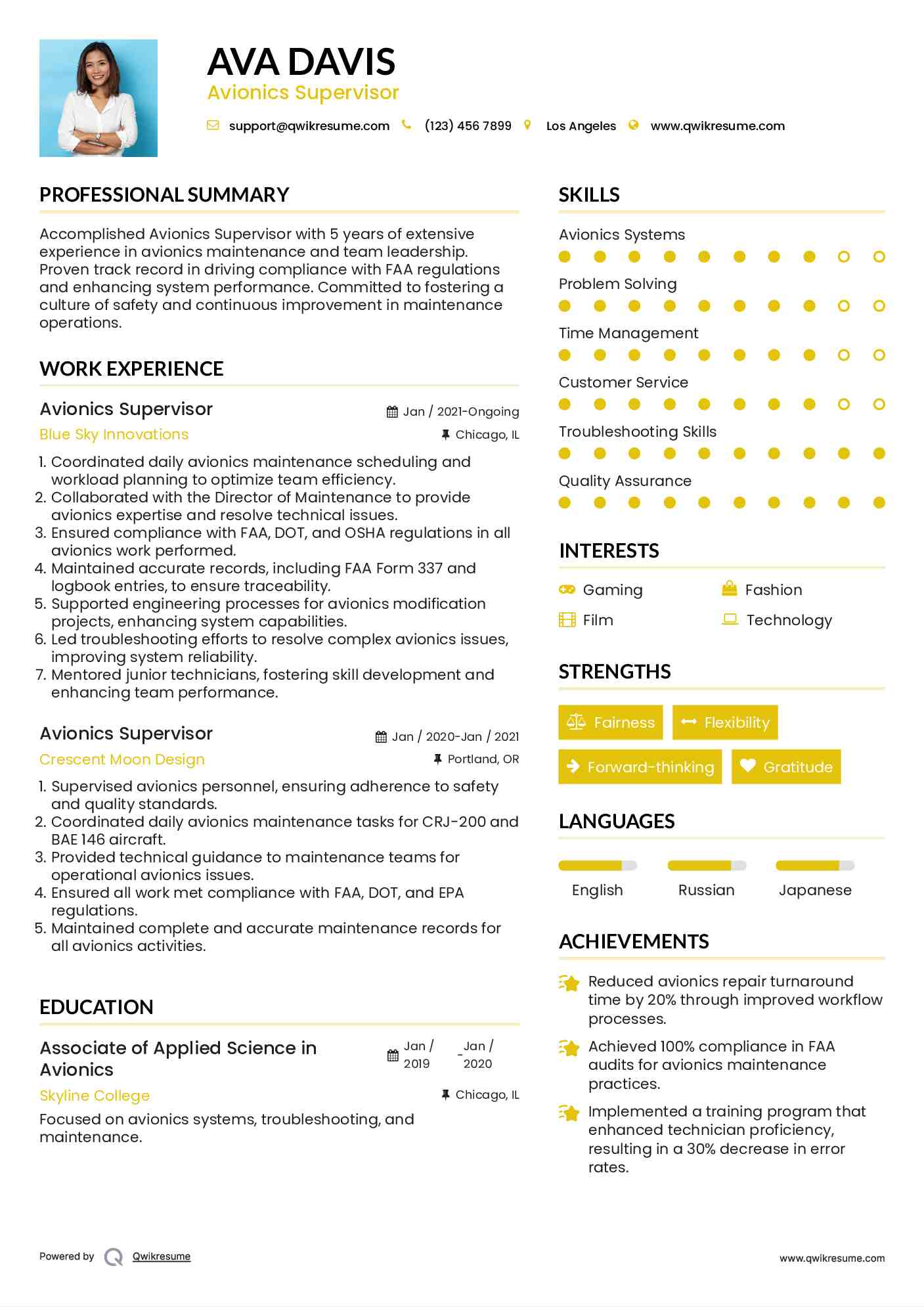 Avionics Supervisor Resume Format