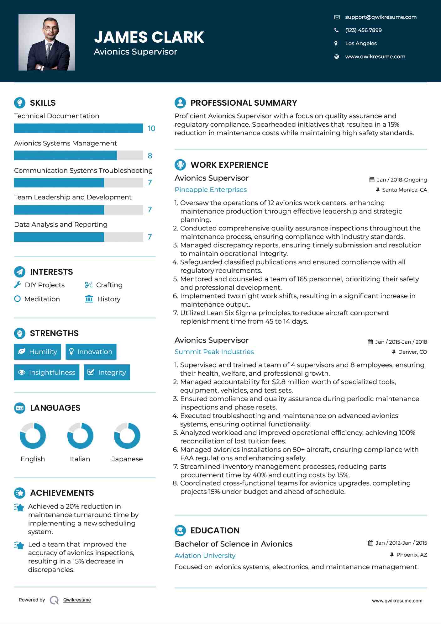 Avionics Supervisor Resume Format