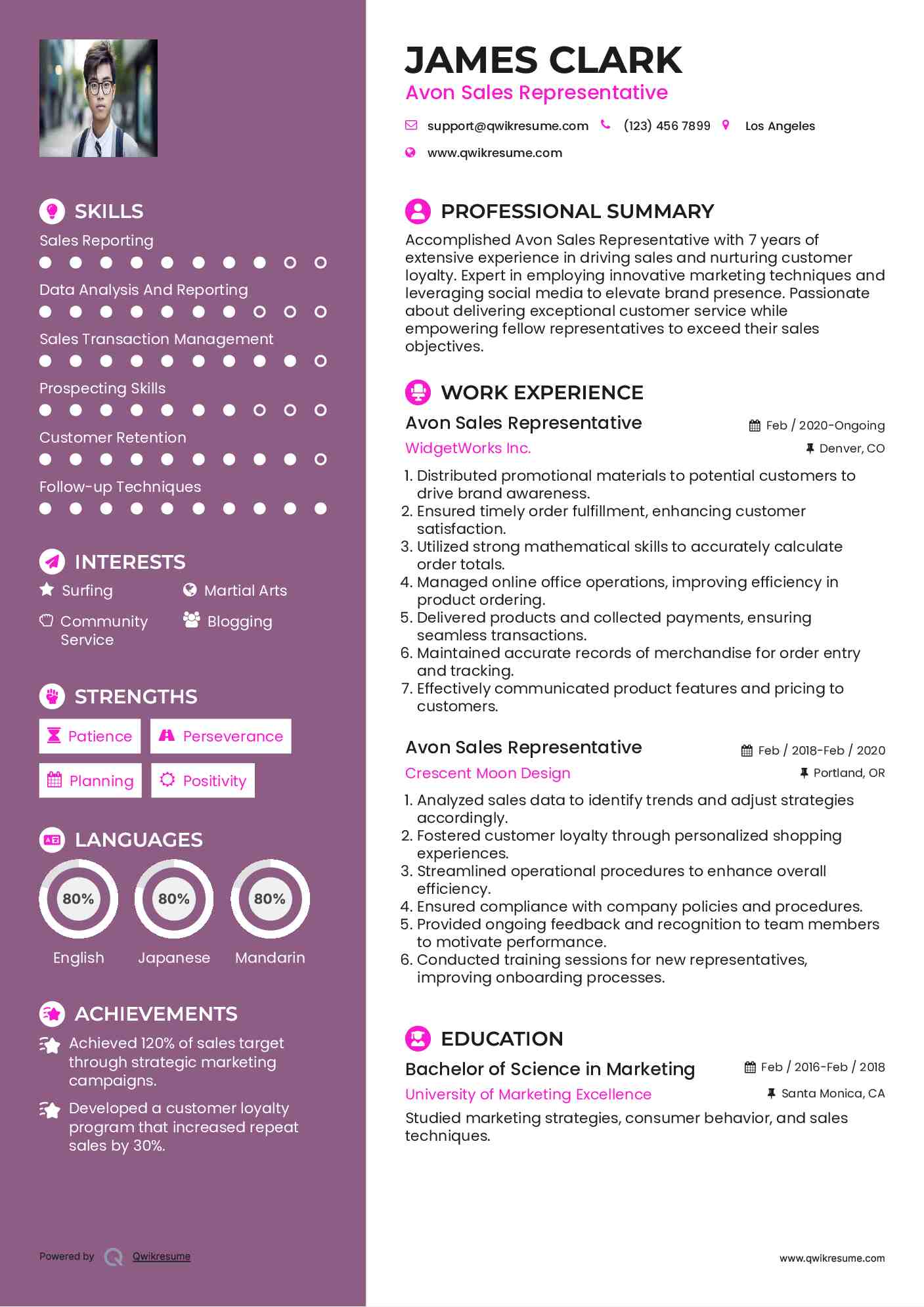 Avon Sales Representative Resume Sample