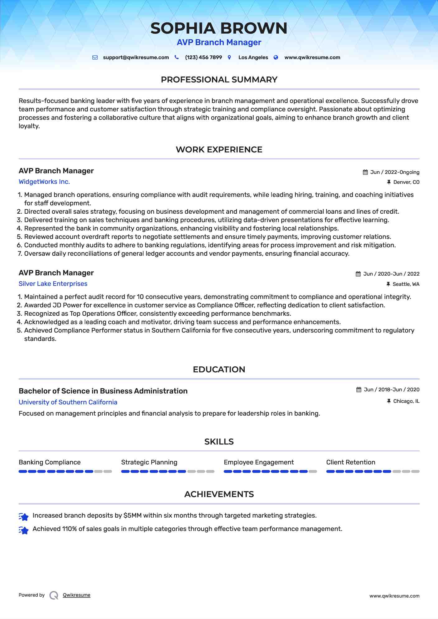 AVP Branch Manager Resume Samples QwikResume