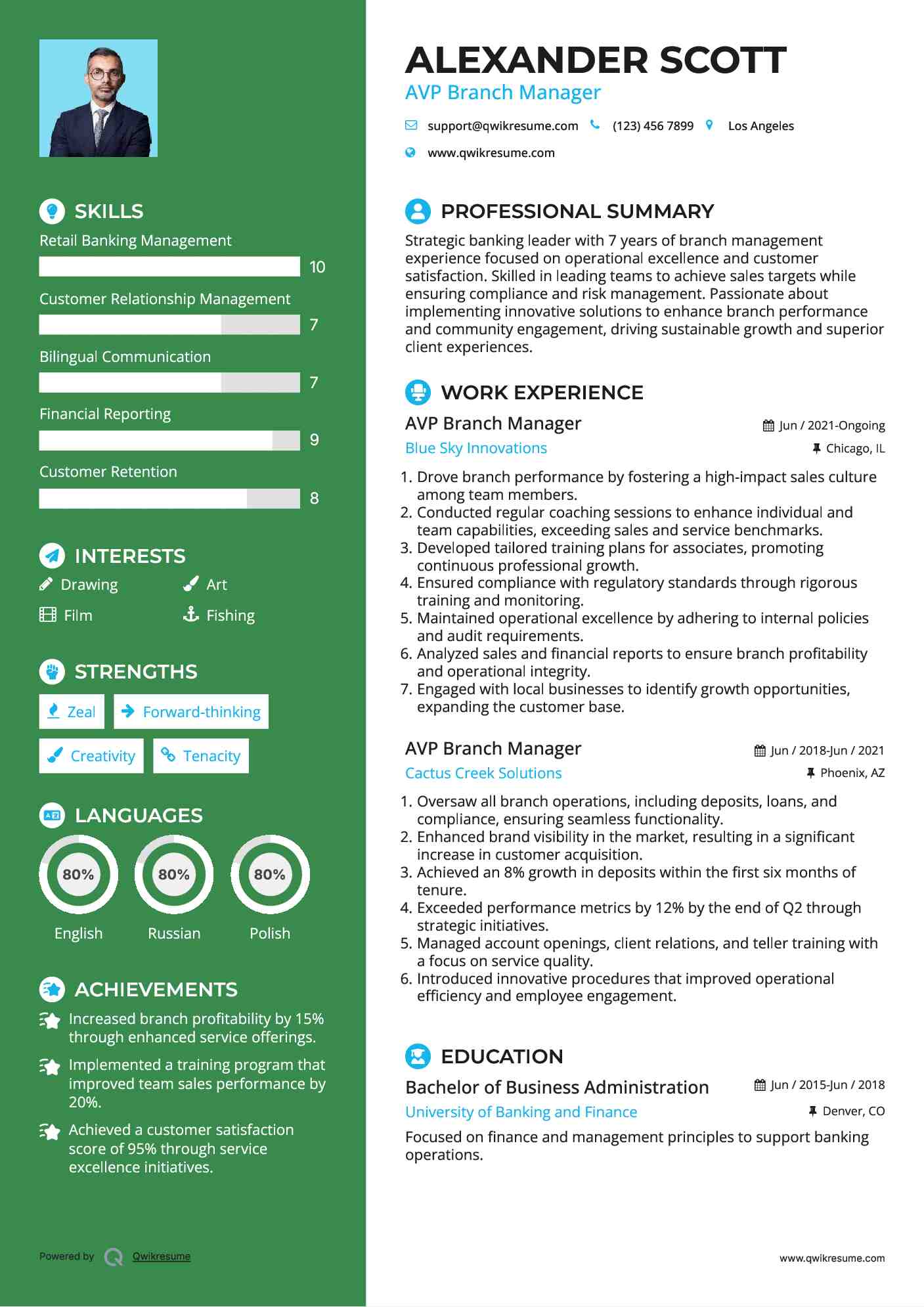 AVP Branch Manager Resume Samples QwikResume
