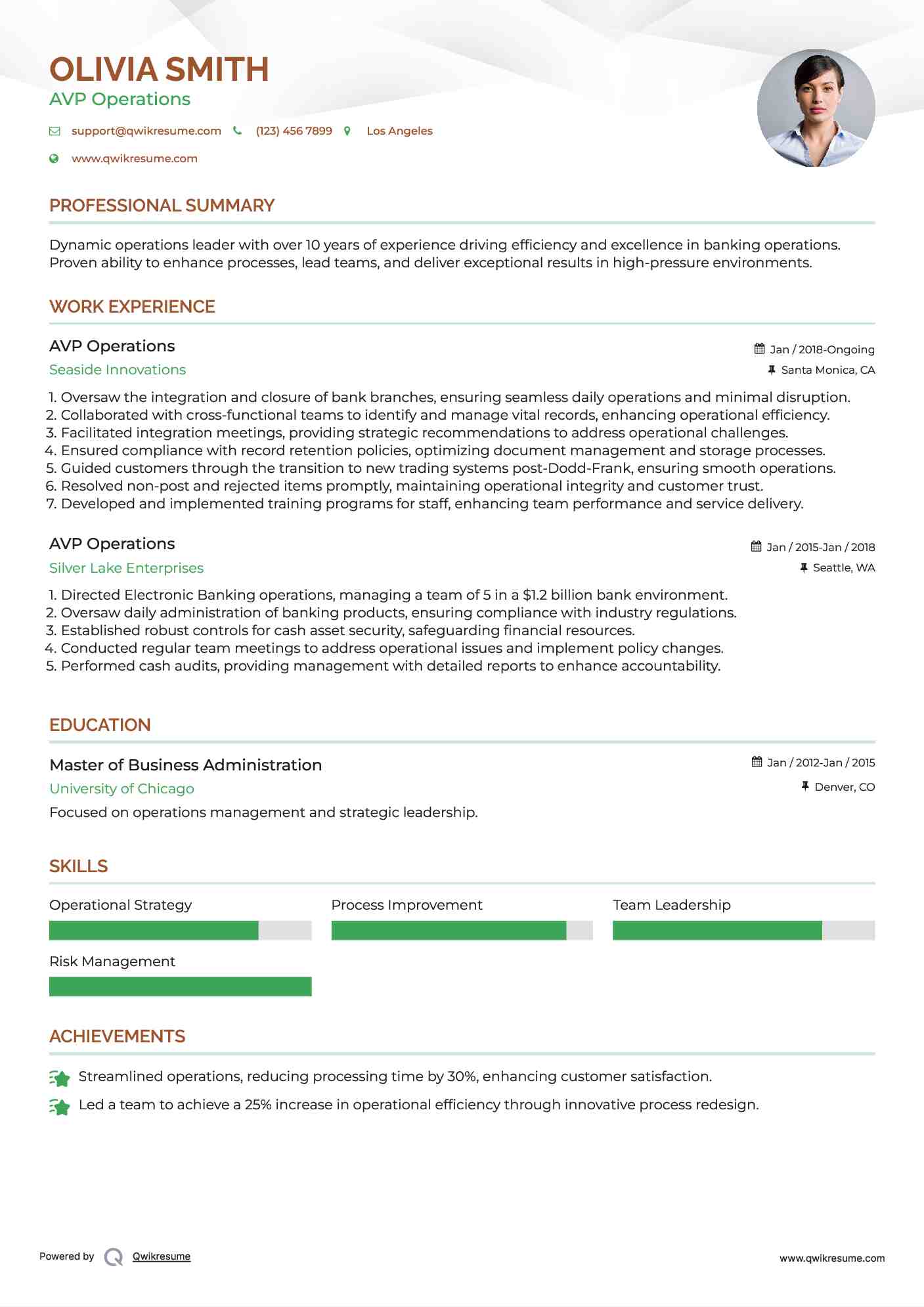 AVP Operations Resume Template
