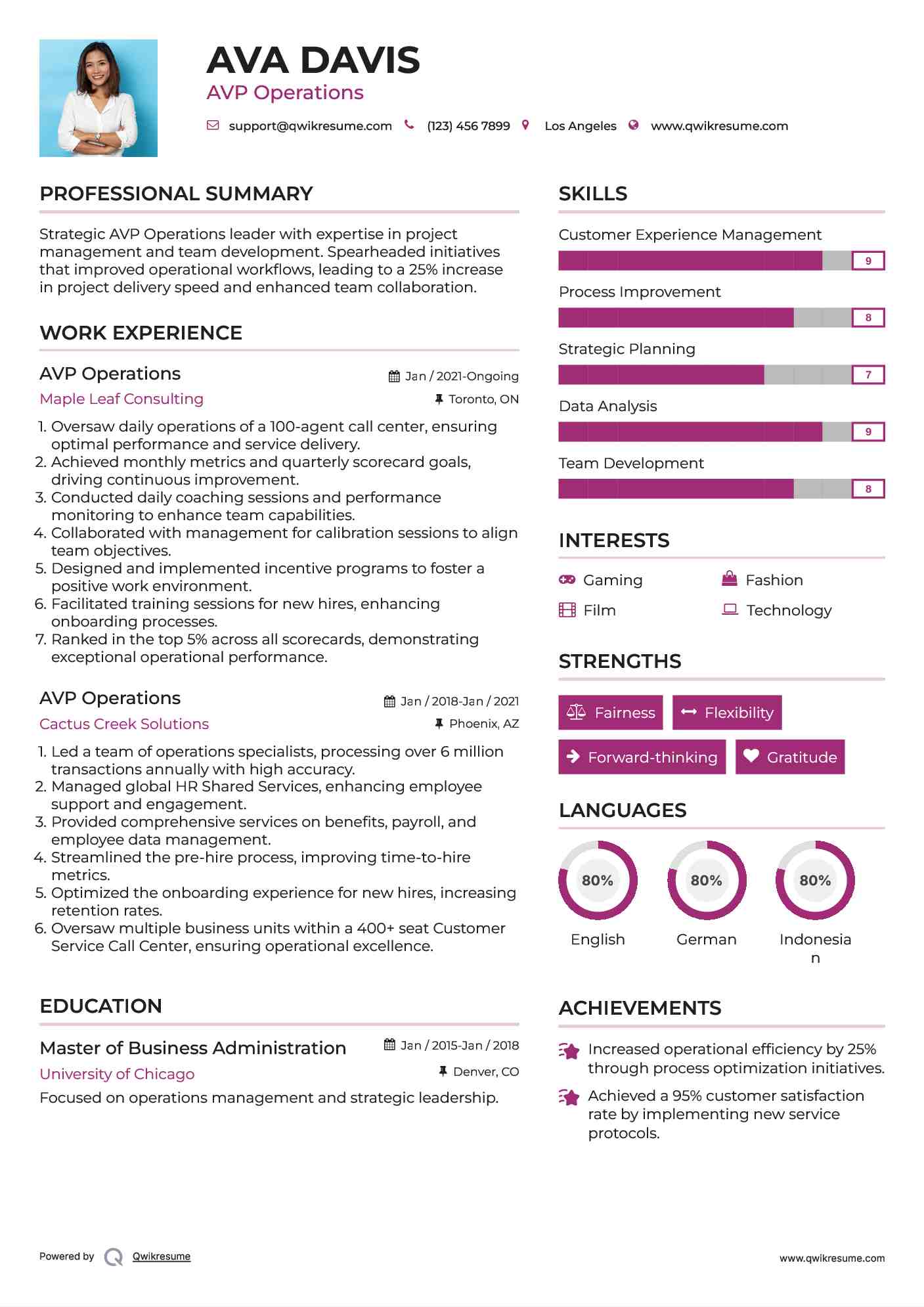 AVP Operations Resume Model