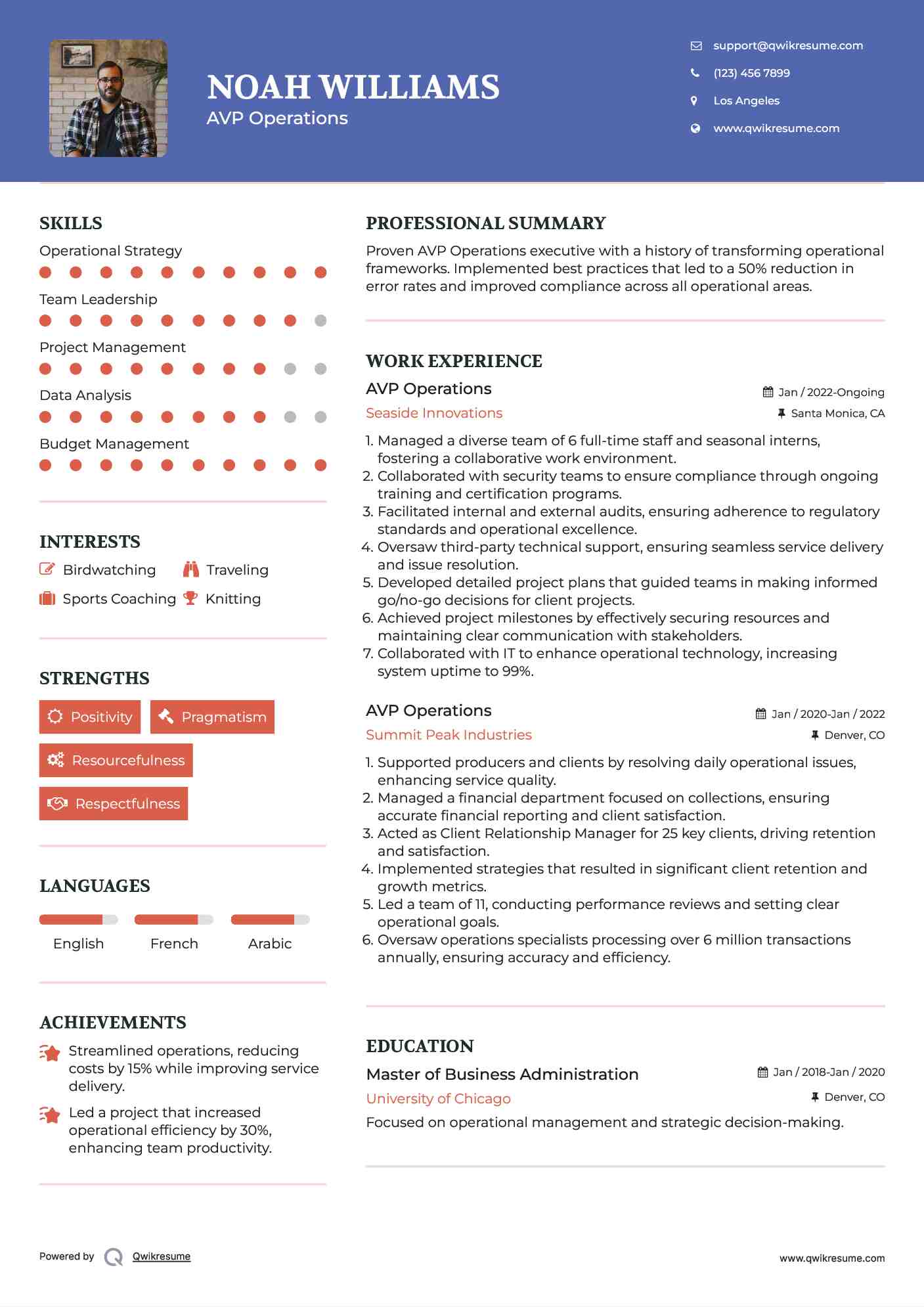 AVP Operations Resume Model