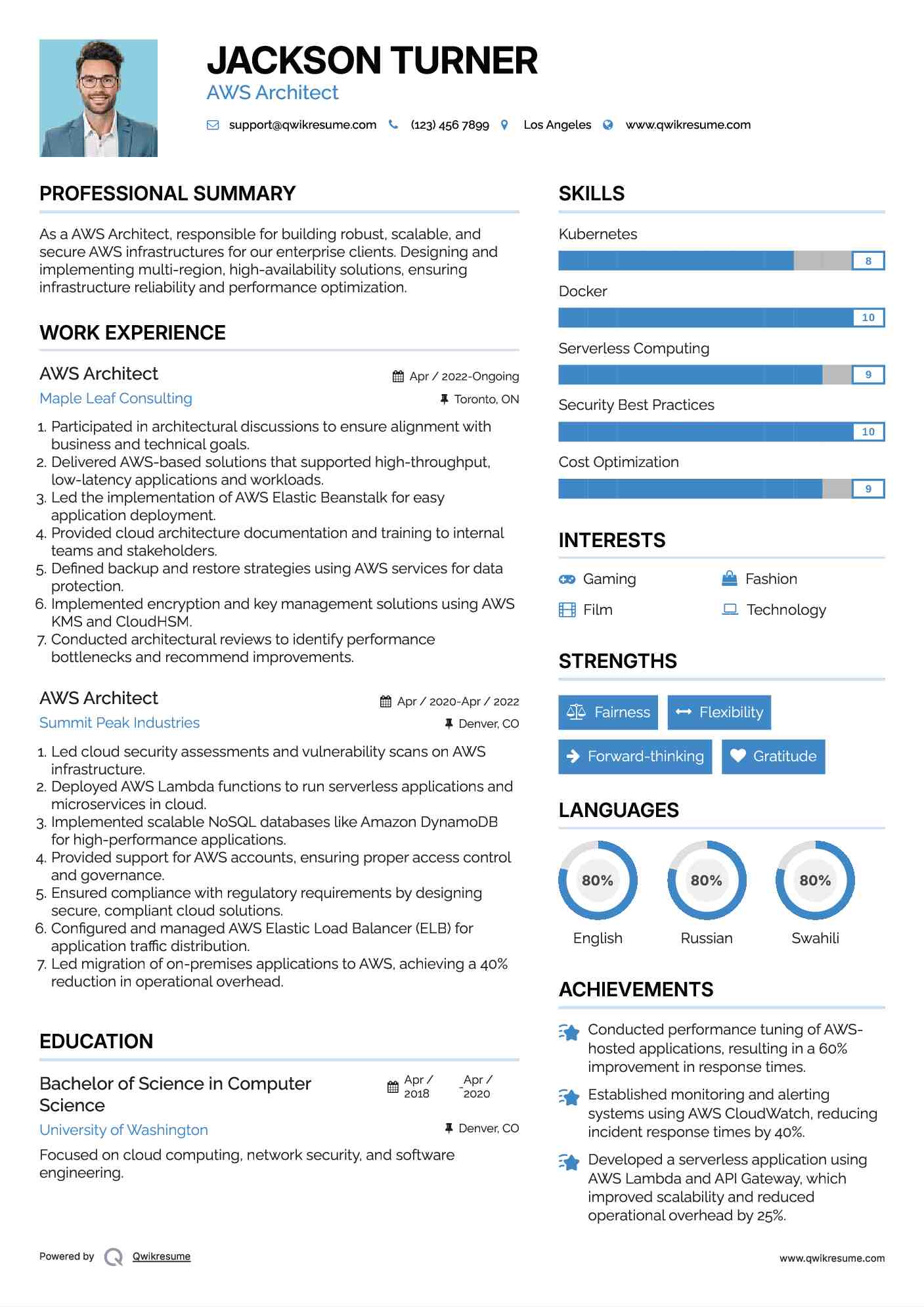 AWS Architect Resume Example