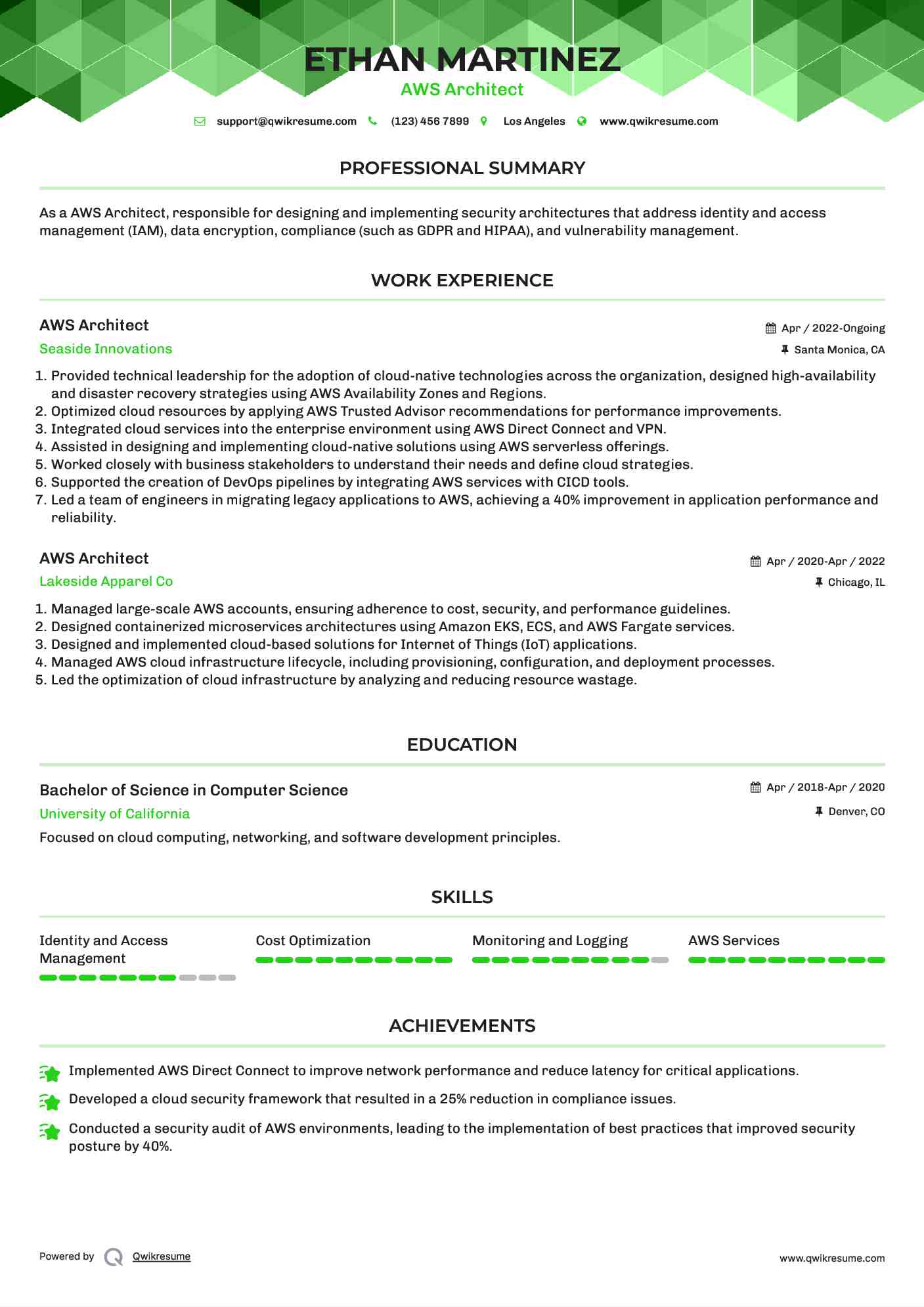AWS Architect Resume Template