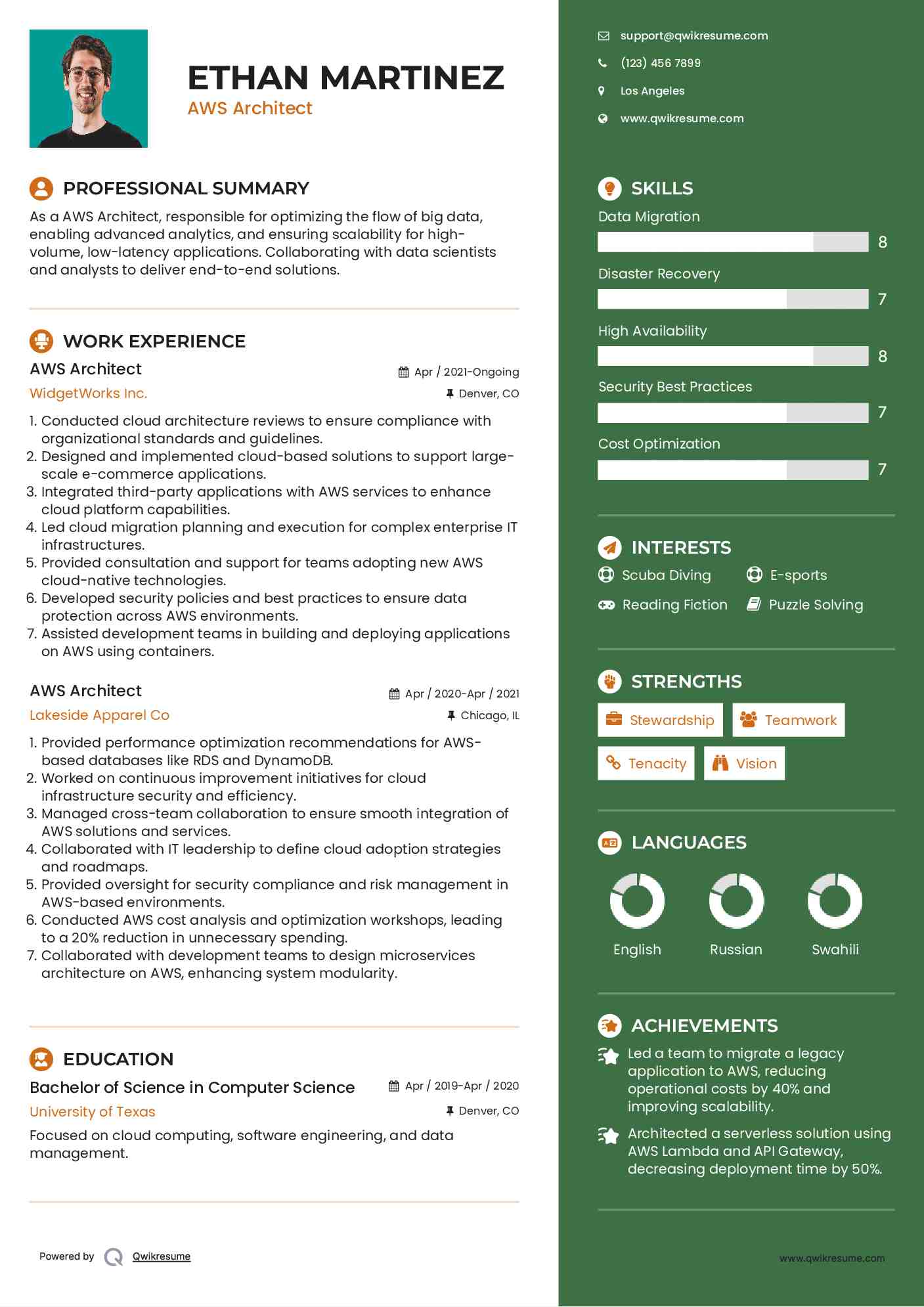 AWS Architect Resume Model