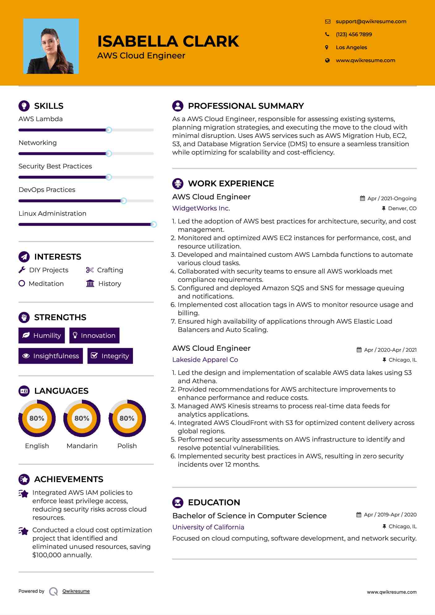 AWS Cloud Engineer Resume Example