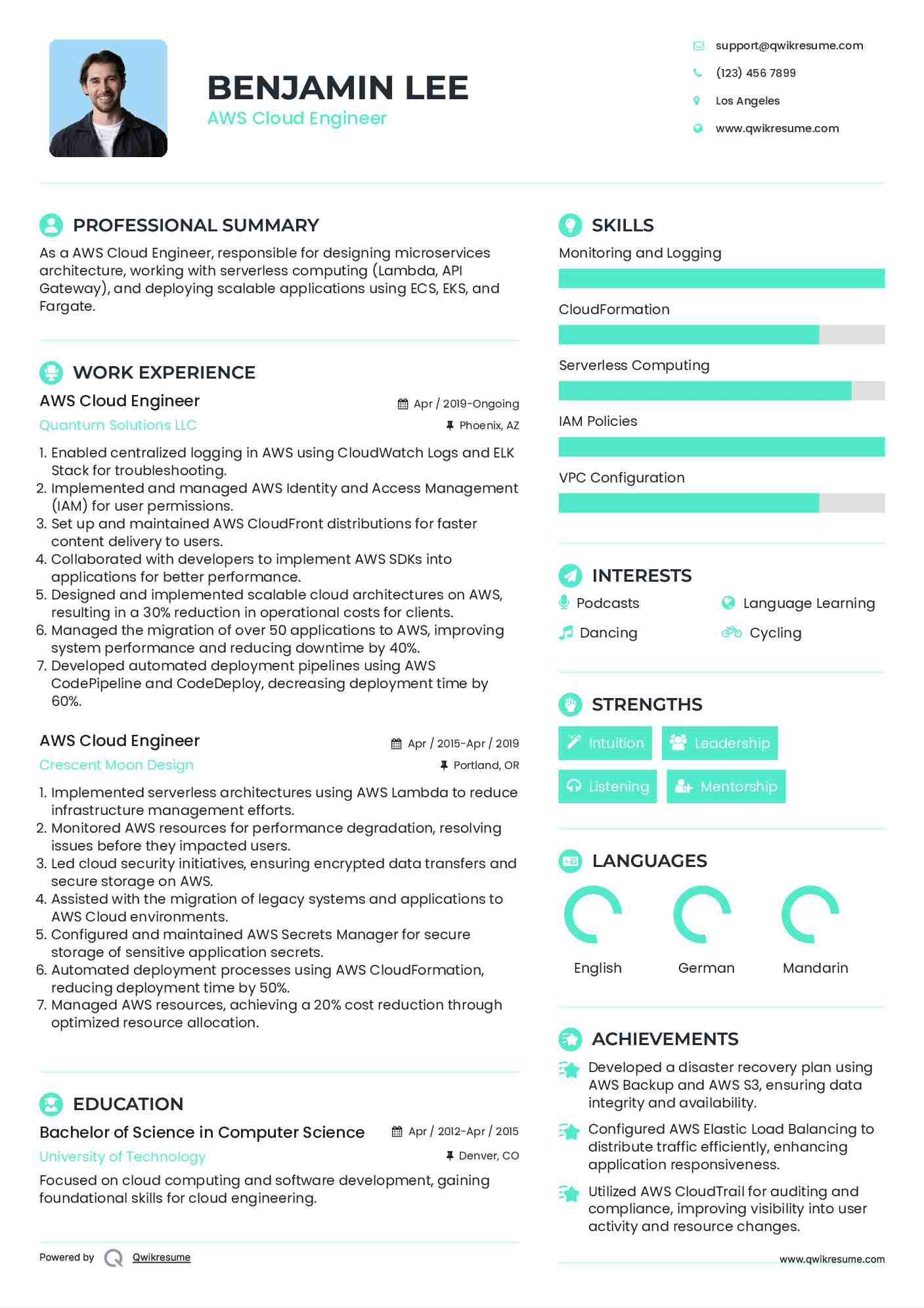 AWS Cloud Engineer Resume Format