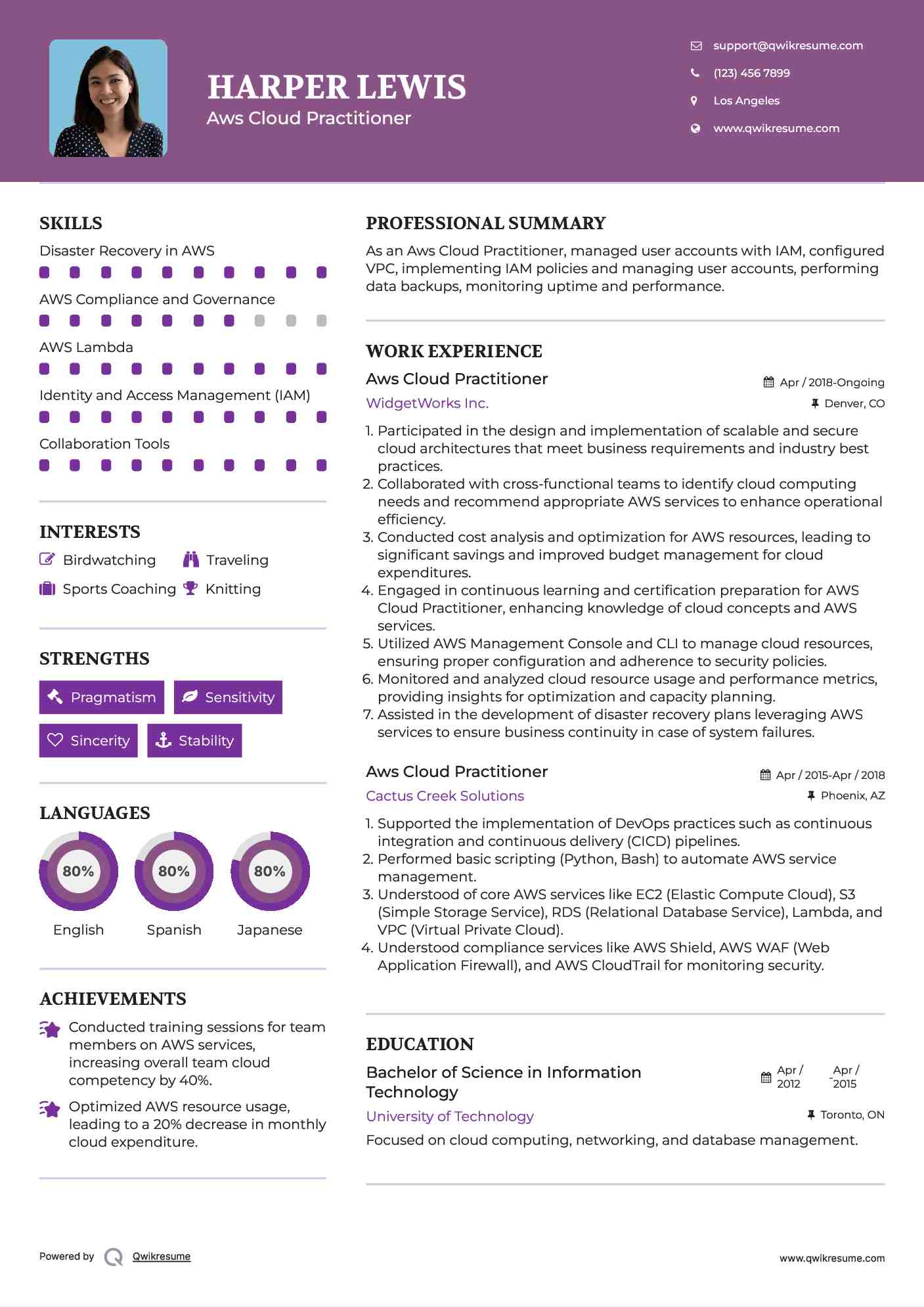 Aws Cloud Practitioner Resume Example