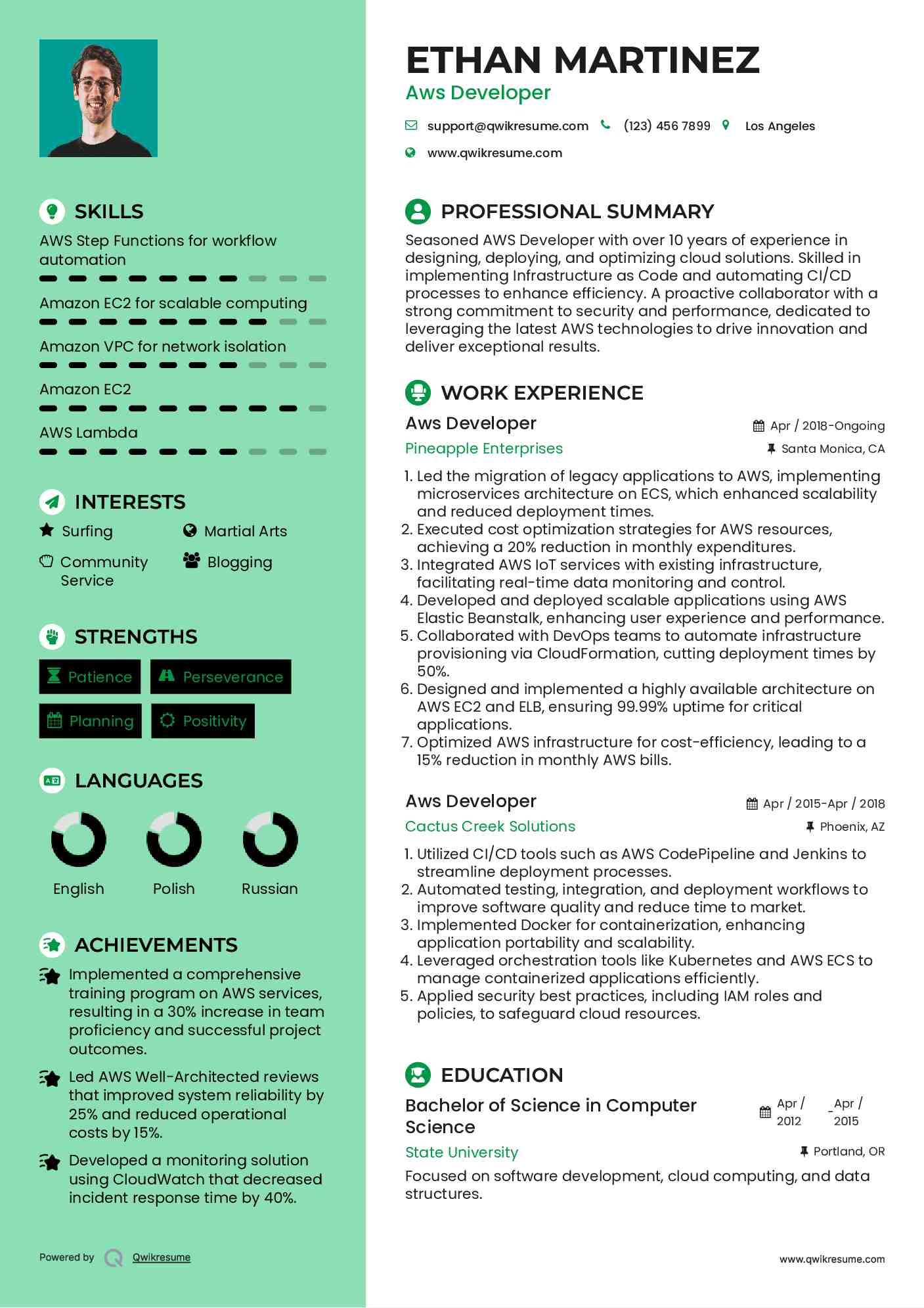 10+ Aws Developer Resume Samples & Templates for 2025