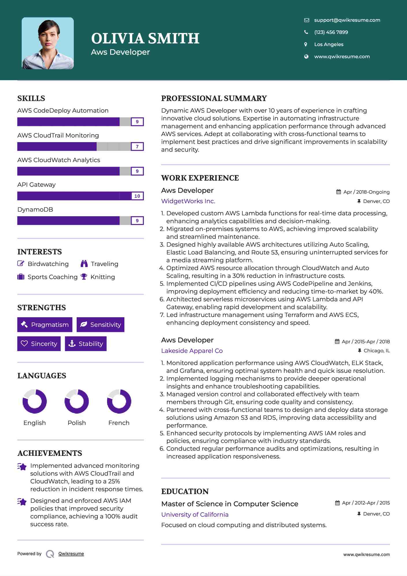 10+ Aws Developer Resume Samples & Templates for 2025