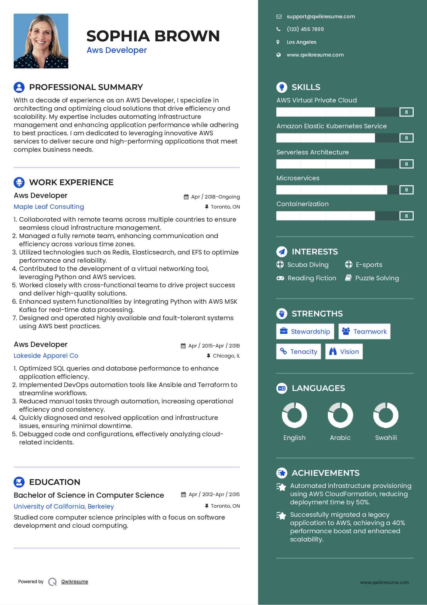 10+ Aws Developer Resume Samples & Templates for 2025