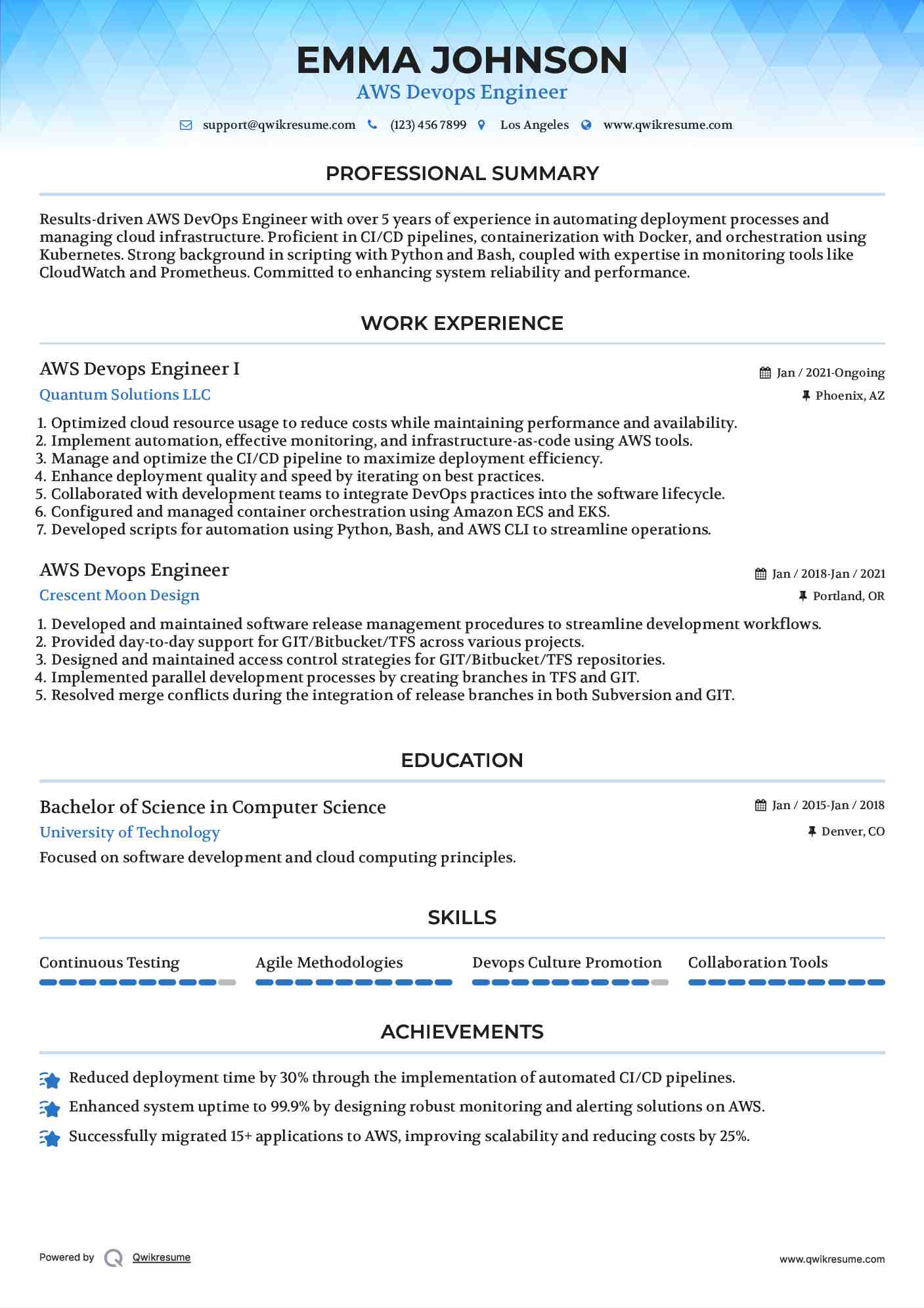 AWS Devops Engineer I Resume Template