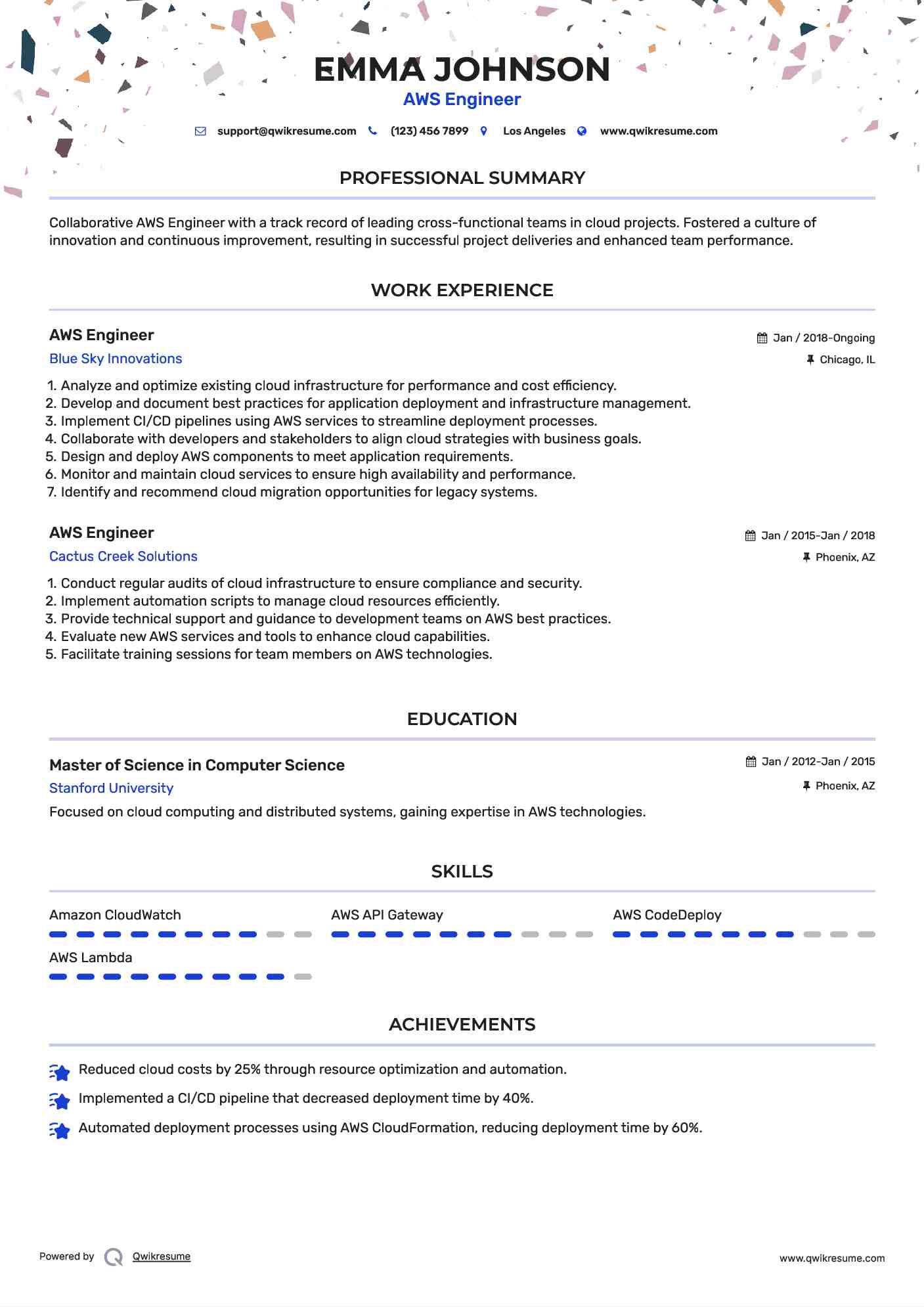 AWS Engineer Resume Example