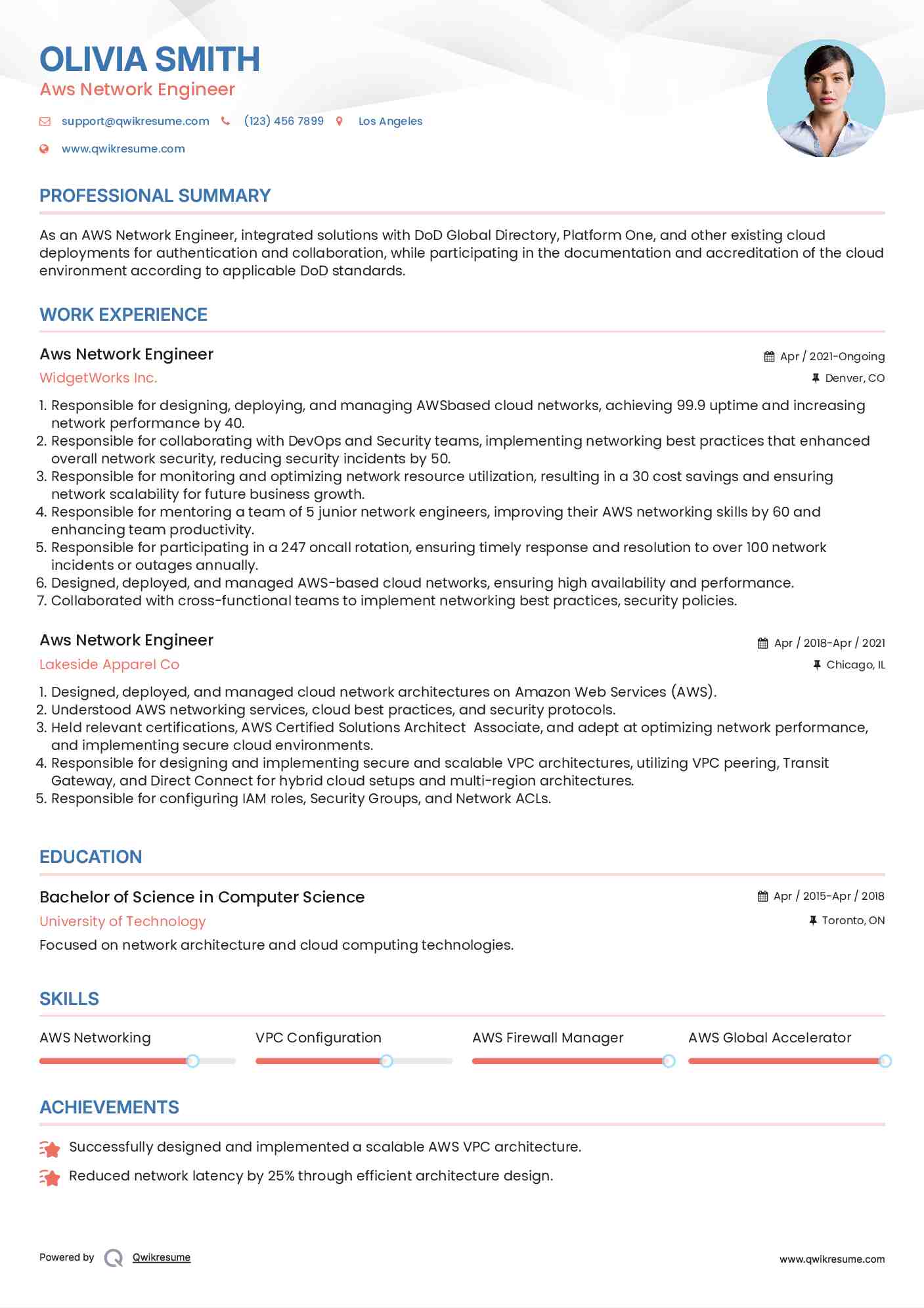 Aws Network Engineer Resume Model