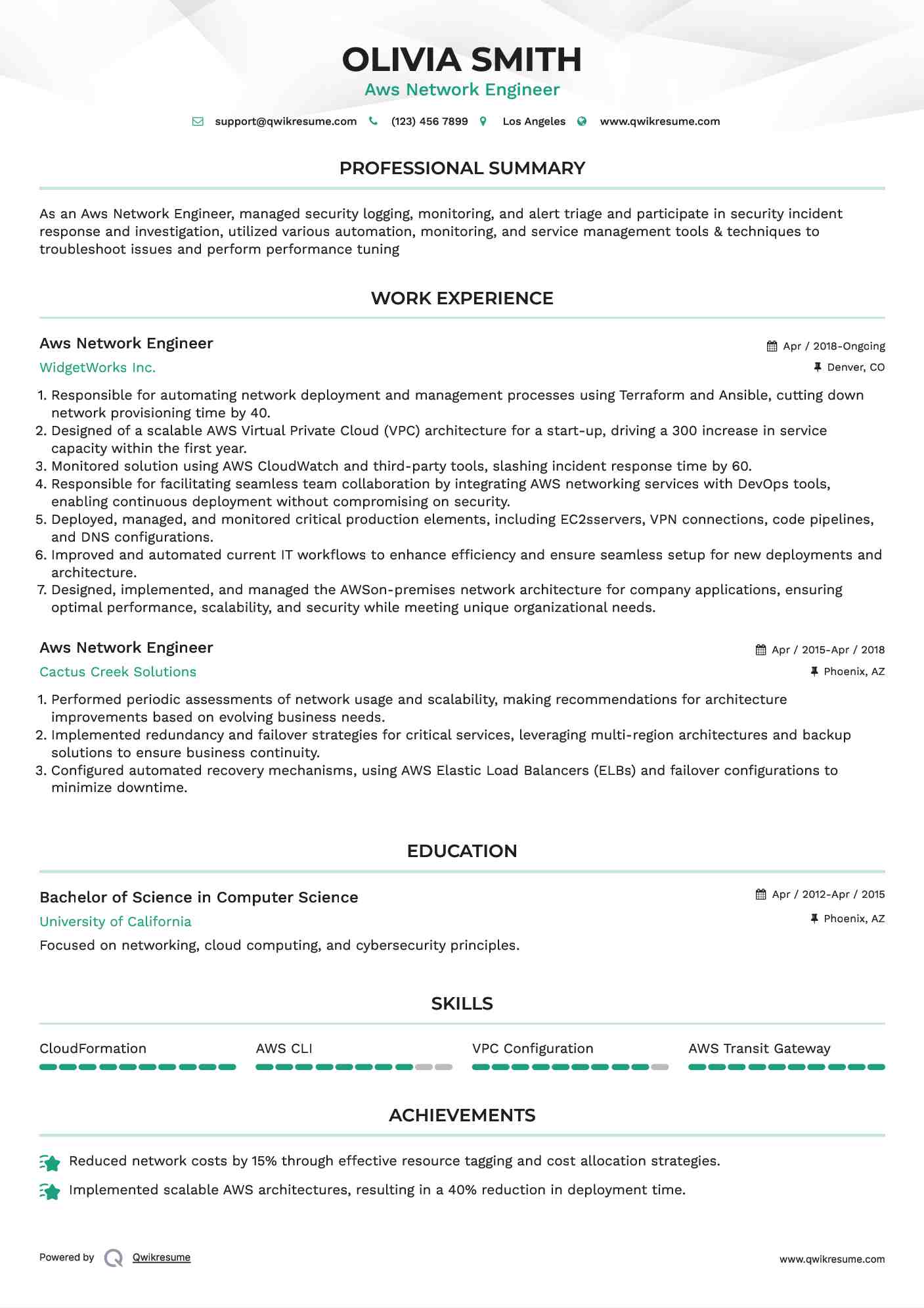 10+ Aws Network Engineer Resume Samples & Templates for 2025