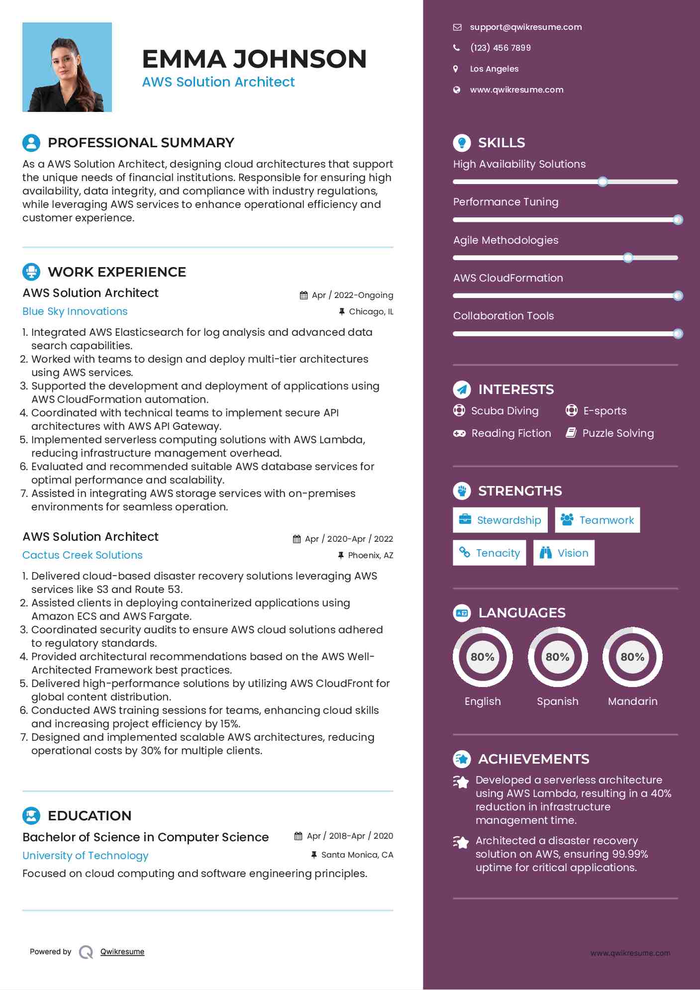 AWS Solution Architect Resume Example