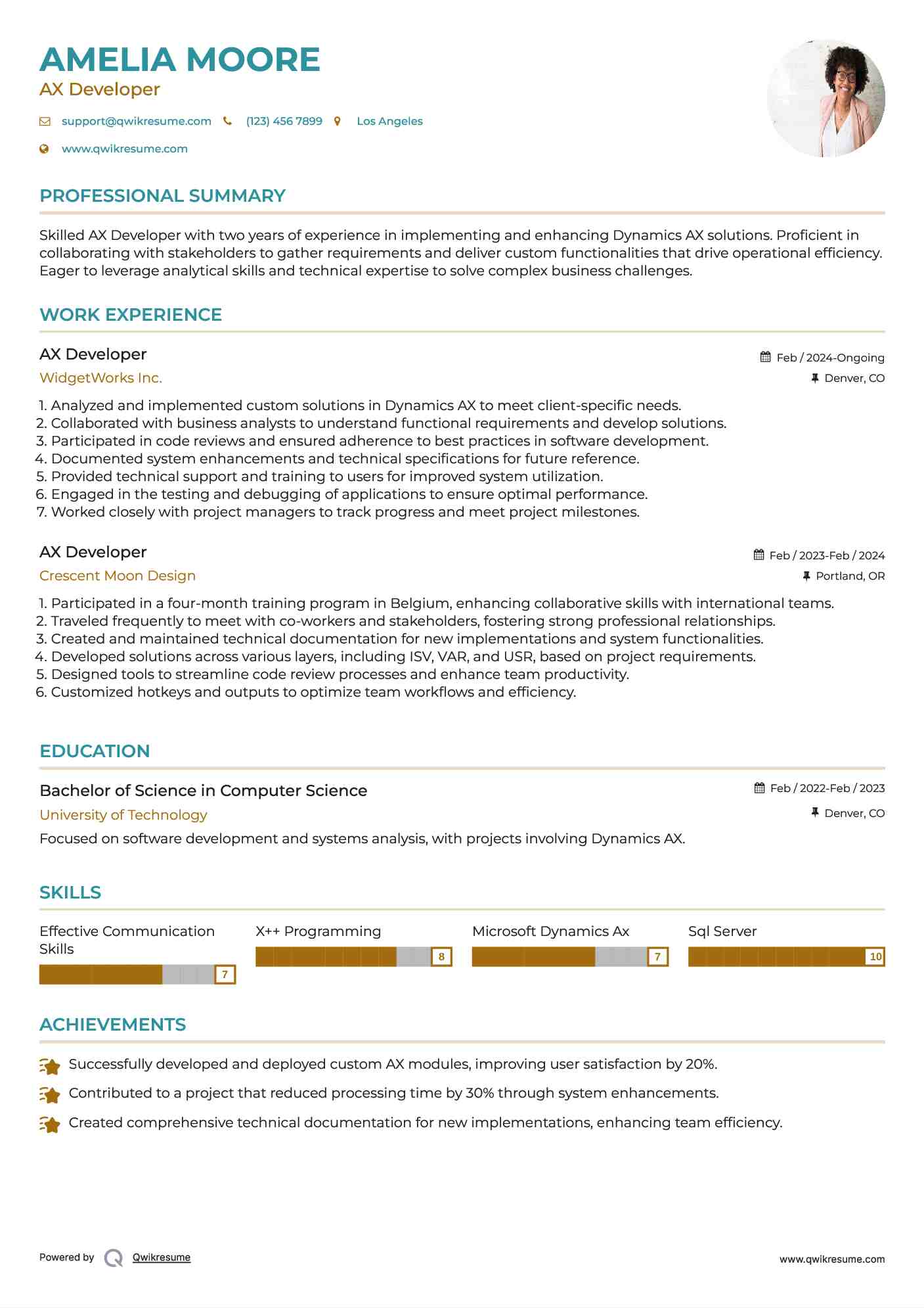 AX Developer Resume Sample