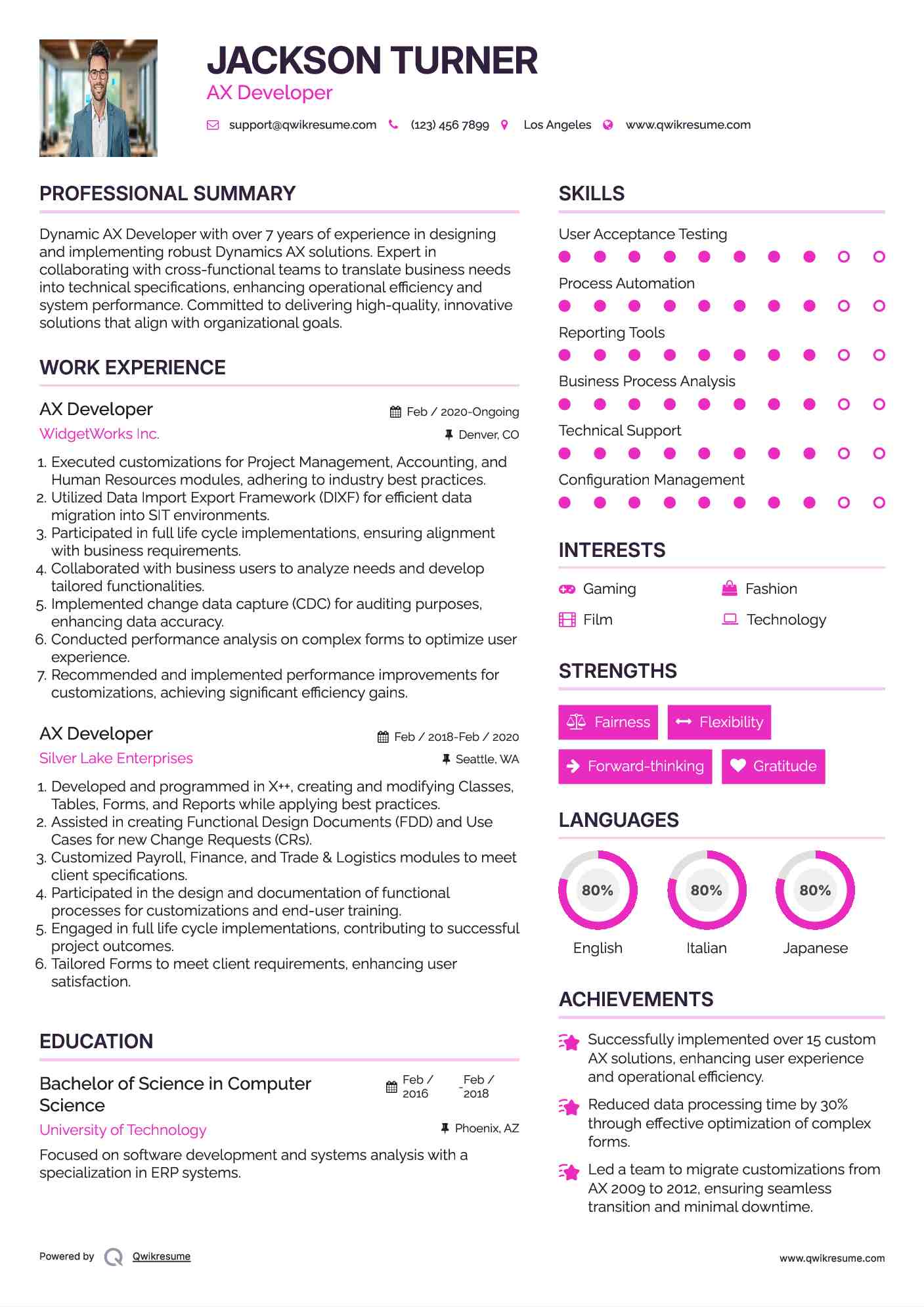 AX Developer Resume Sample