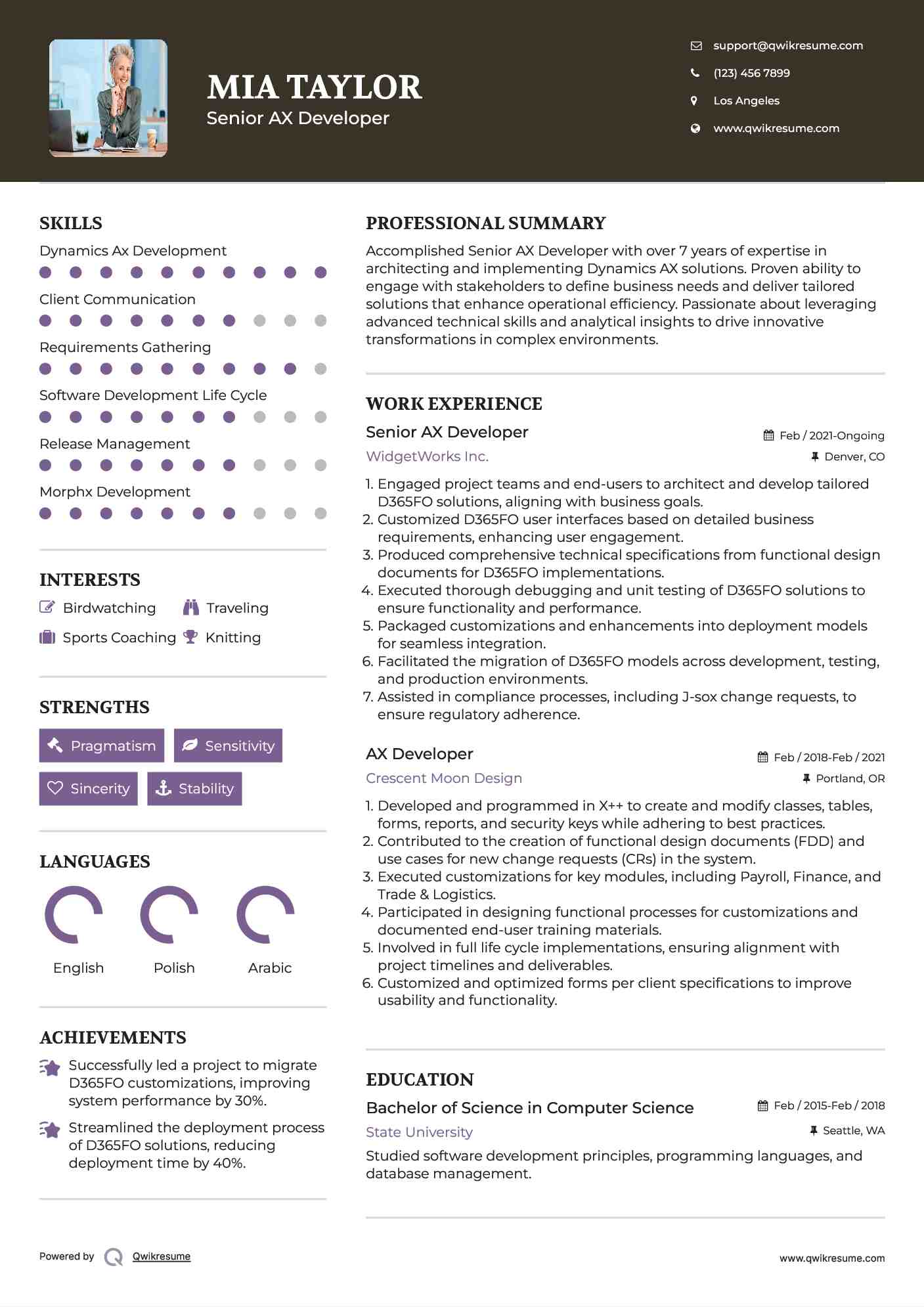 Senior AX Developer Resume Model