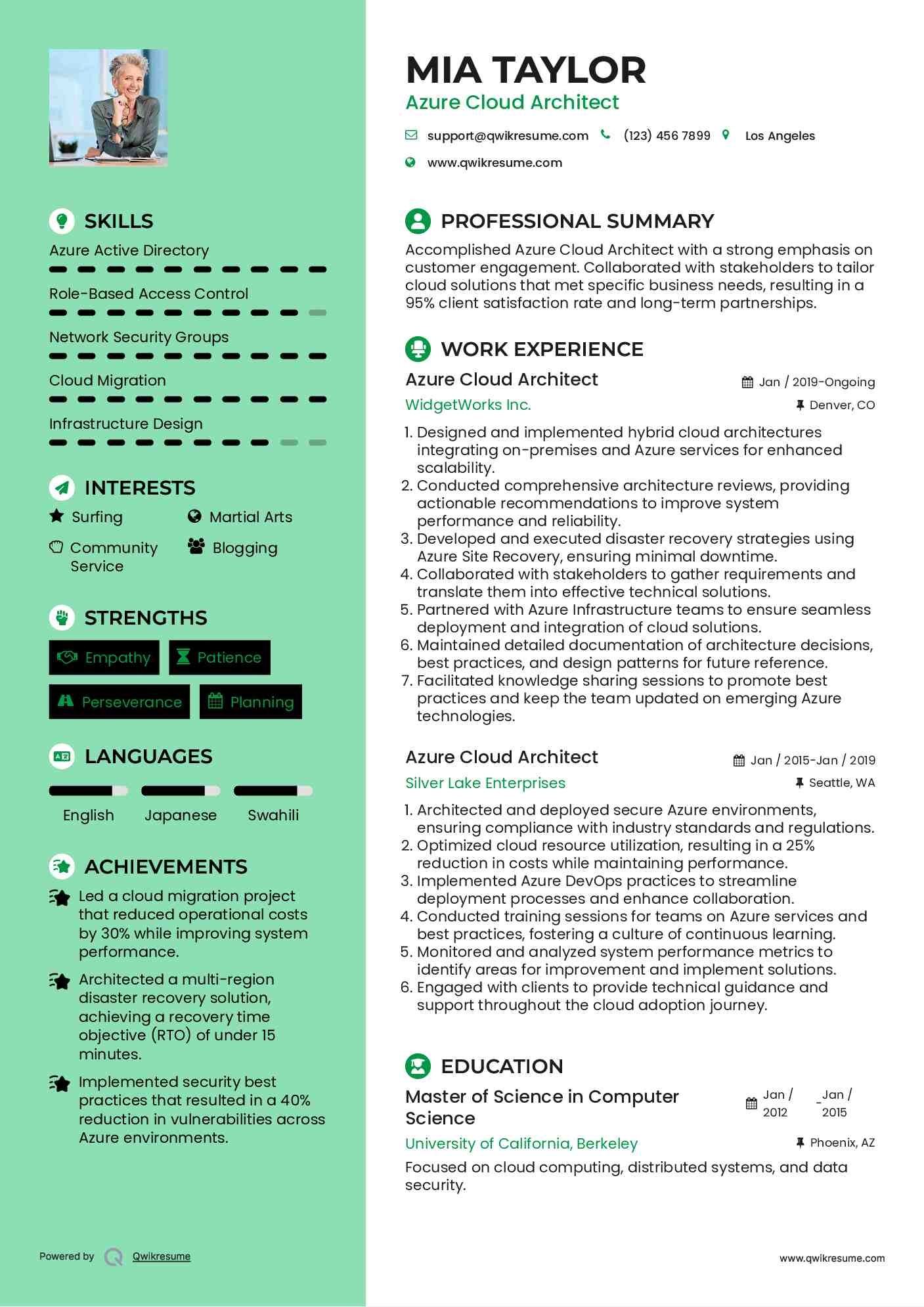 Azure Cloud Architect Resume Example